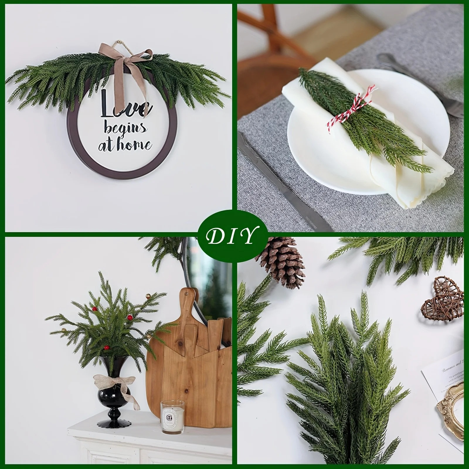 12PCS Artificial Cedar Sprigs Greenery Picks Tabletop Home Decor without pot