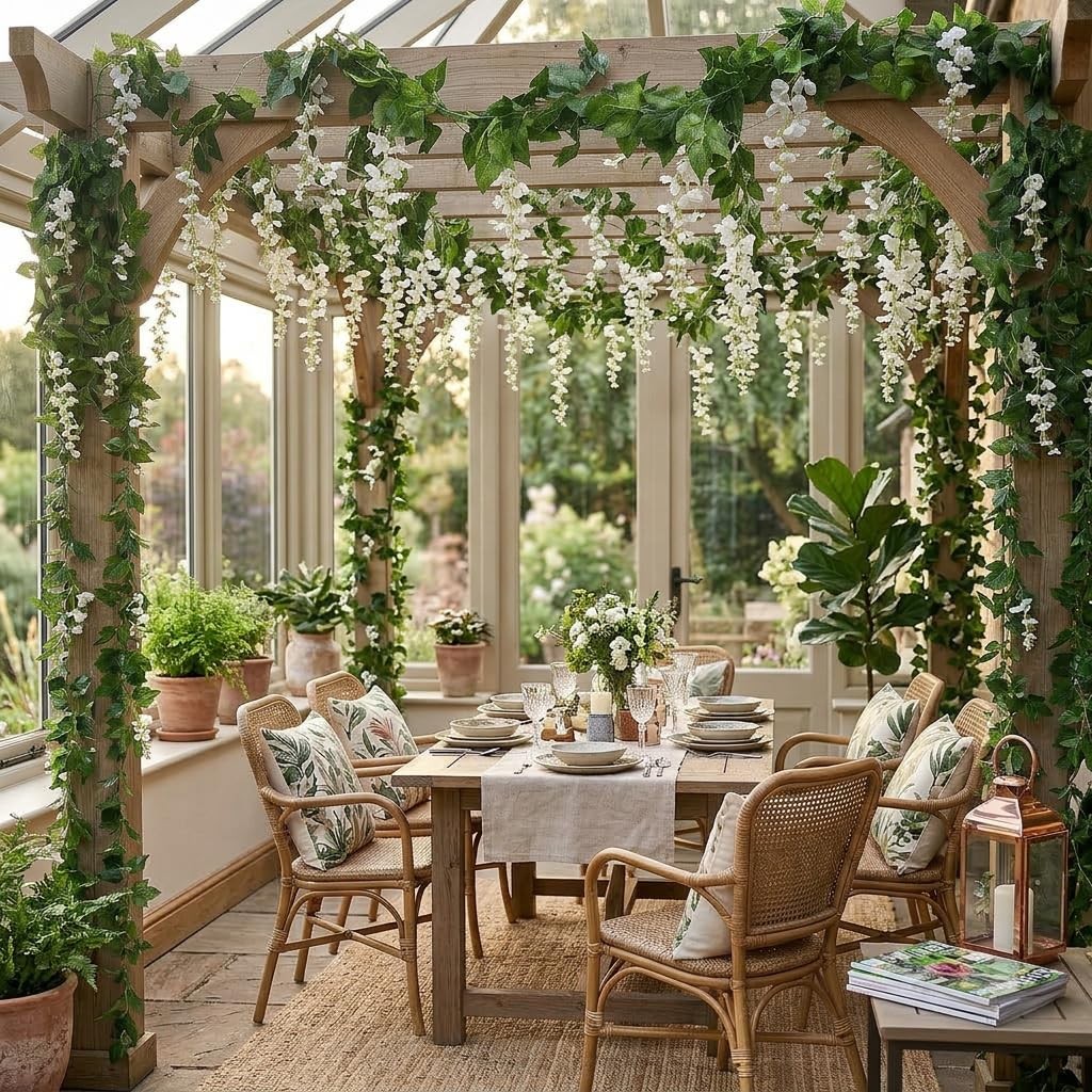 28.8ft Artificial Wisteria Vine Garland (4×7.2ft), Silk Hanging Flowers Decor…
