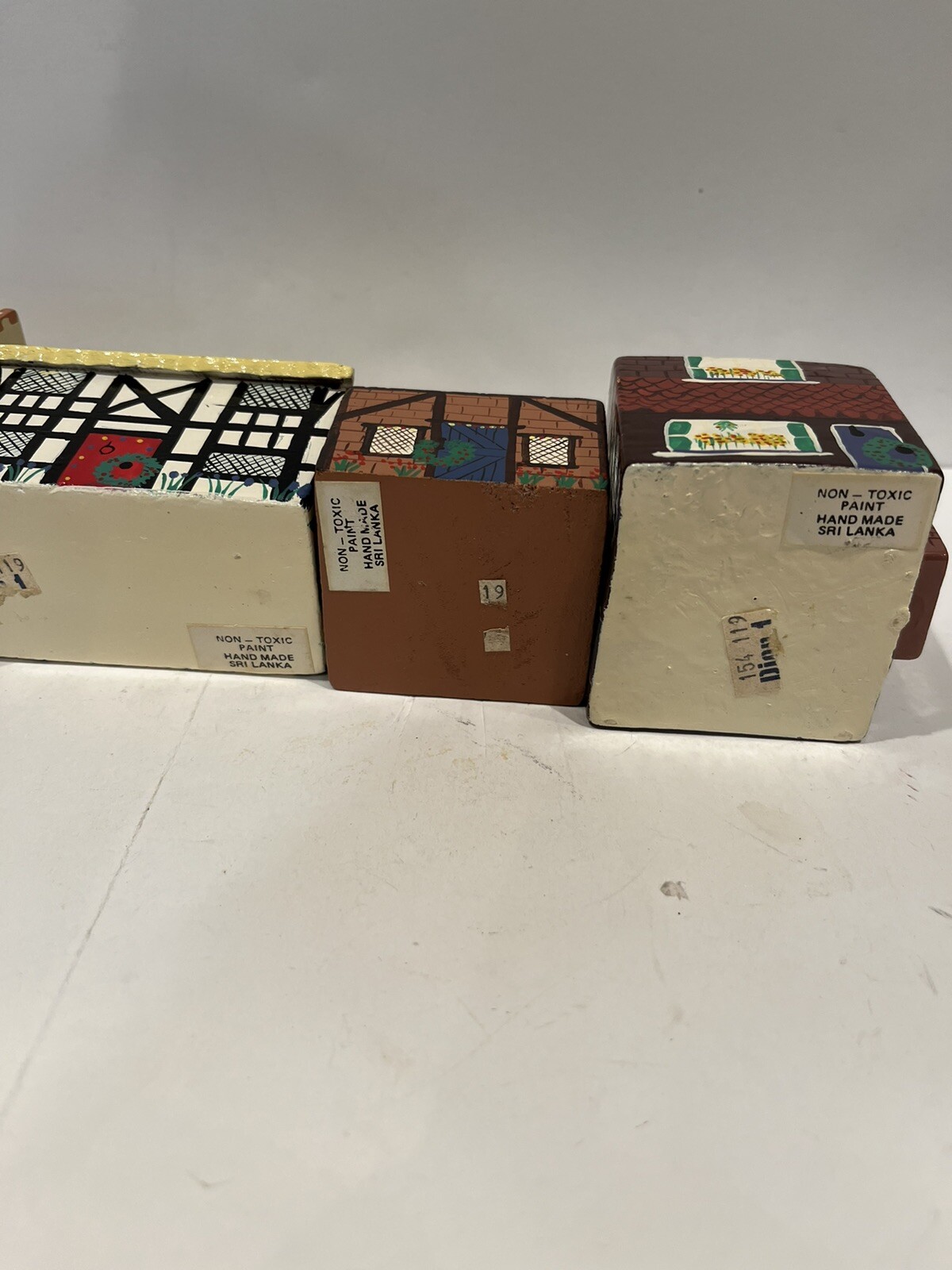 5pc Pier One Imports Handpainted Wood Block Miniature Houses Display Home Decor