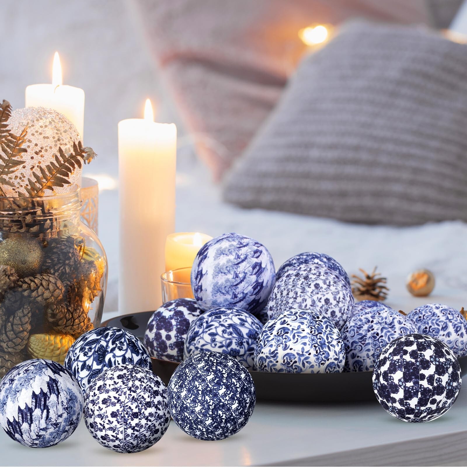 Libima 12 Pcs Porcelain Blue and White Decorative Balls 2.76″ Chinoiserie Bal…