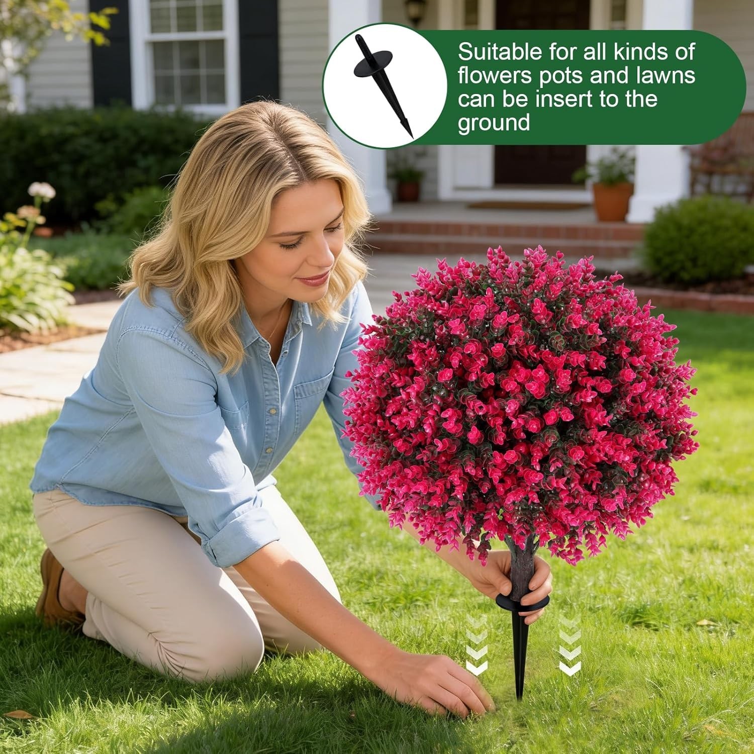 24″ Artificial Eucalyptus Topiary Ball Trees with Ground Spike Set of 2, UV R…