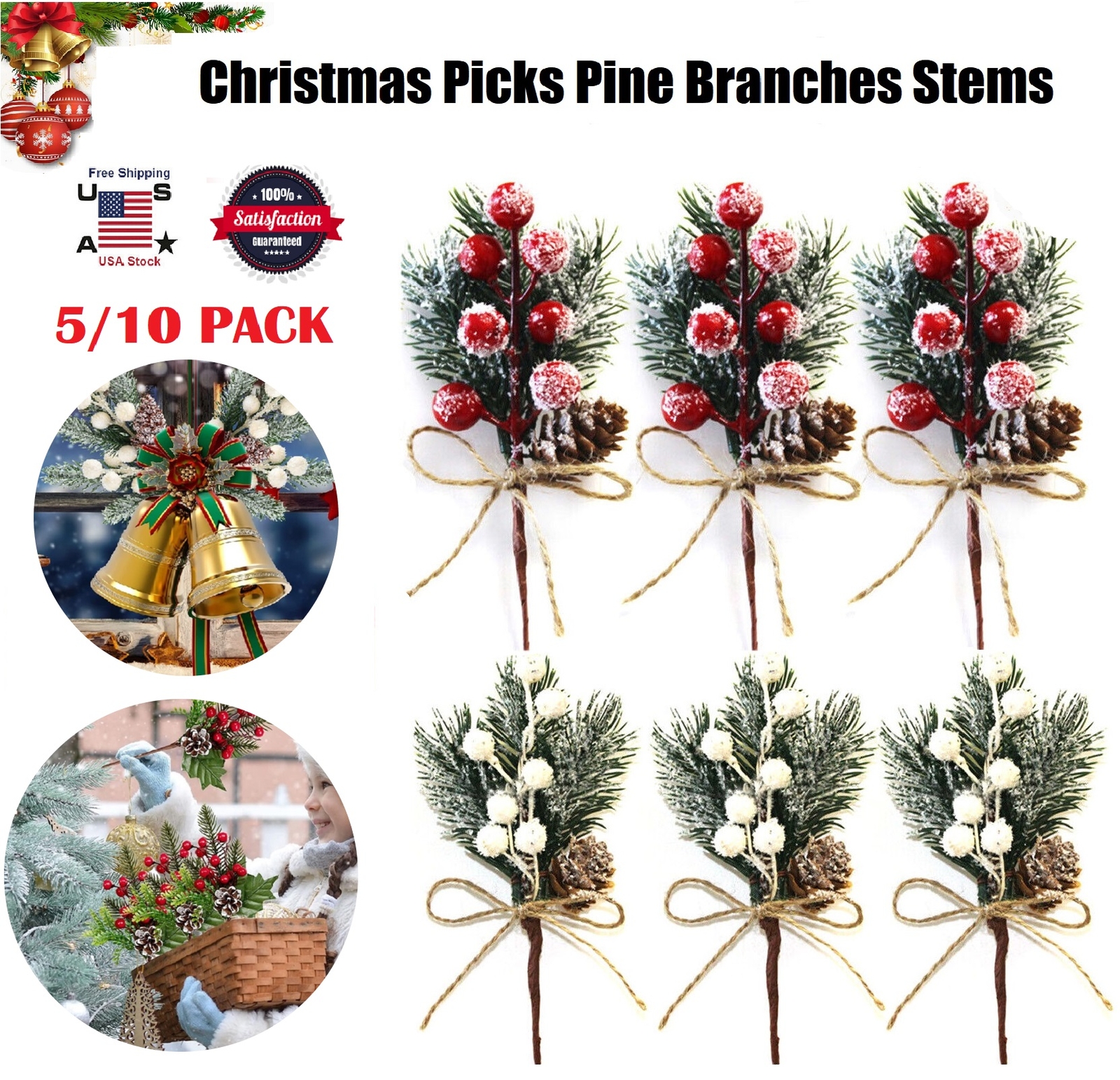 Christmas Artificial Berries Pine Branches for Xmas DIY Crafts Garland Wreaths