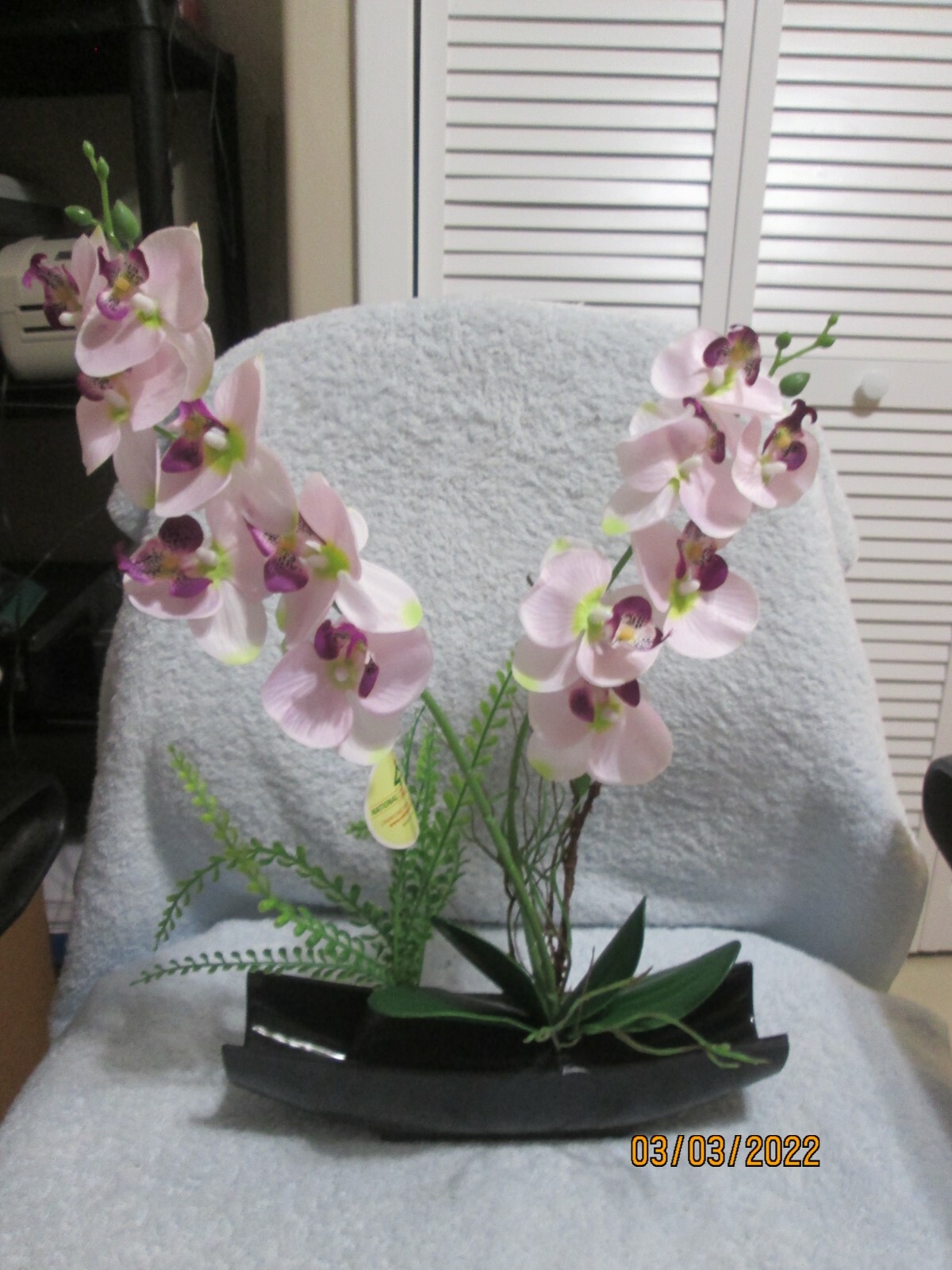 Faux Floral Orchids Pink Purple Etc. In Black Stand New By National Tree Co.