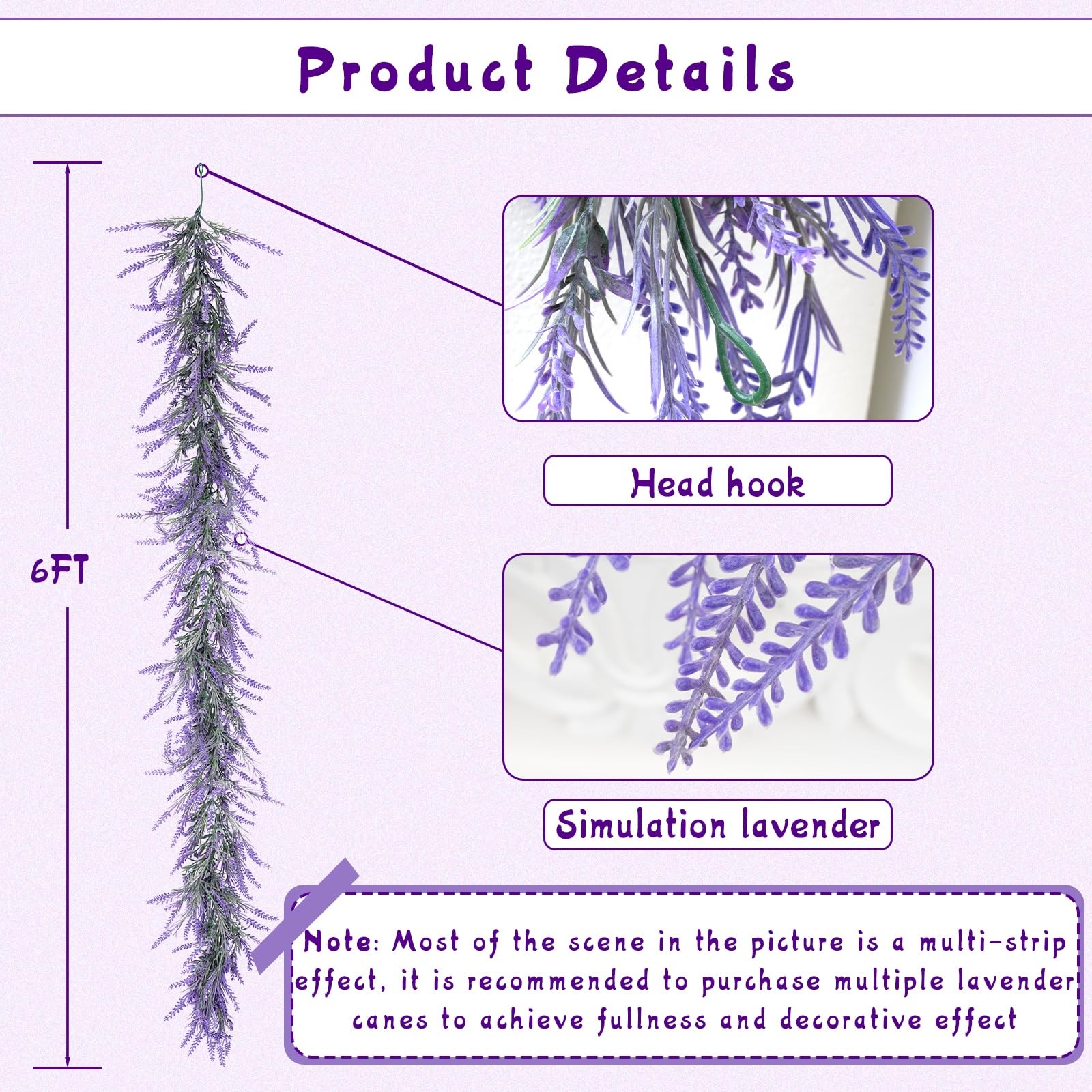 Spring Summer Lavender Garland, 6Ft Purple Lavender Artificial Garland, All Y…