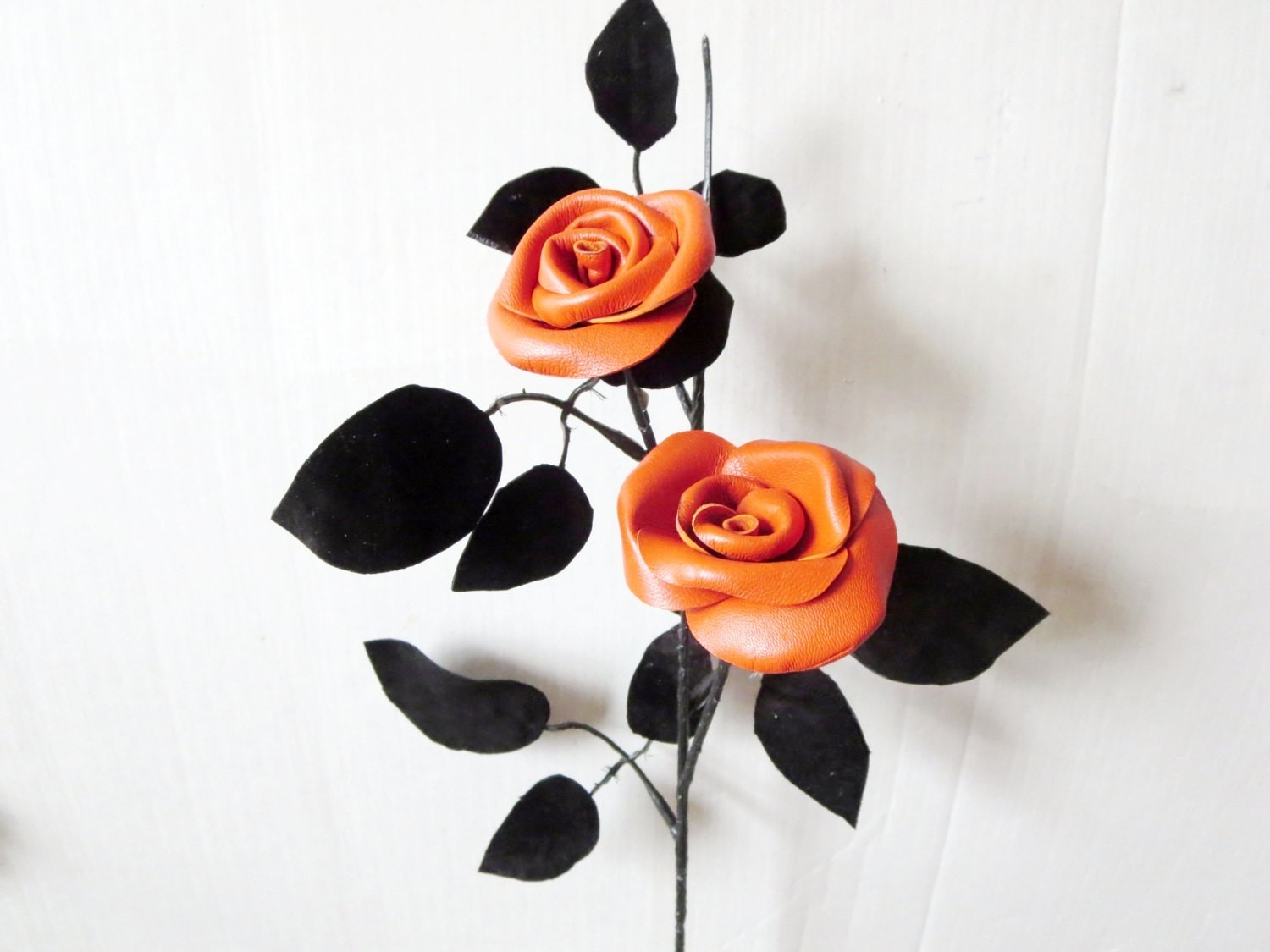 3rd Anniversary Wedding Gift Leather rose bouquet Long Stem white Flowers