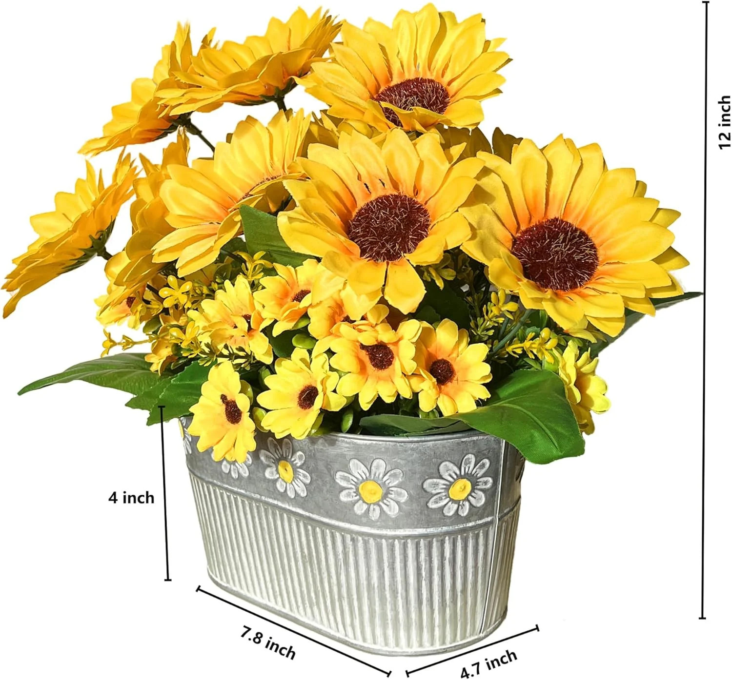 Artificial Flowers Fake Sunflowers in Pot, Faux Silk Flowers Floral Table Center