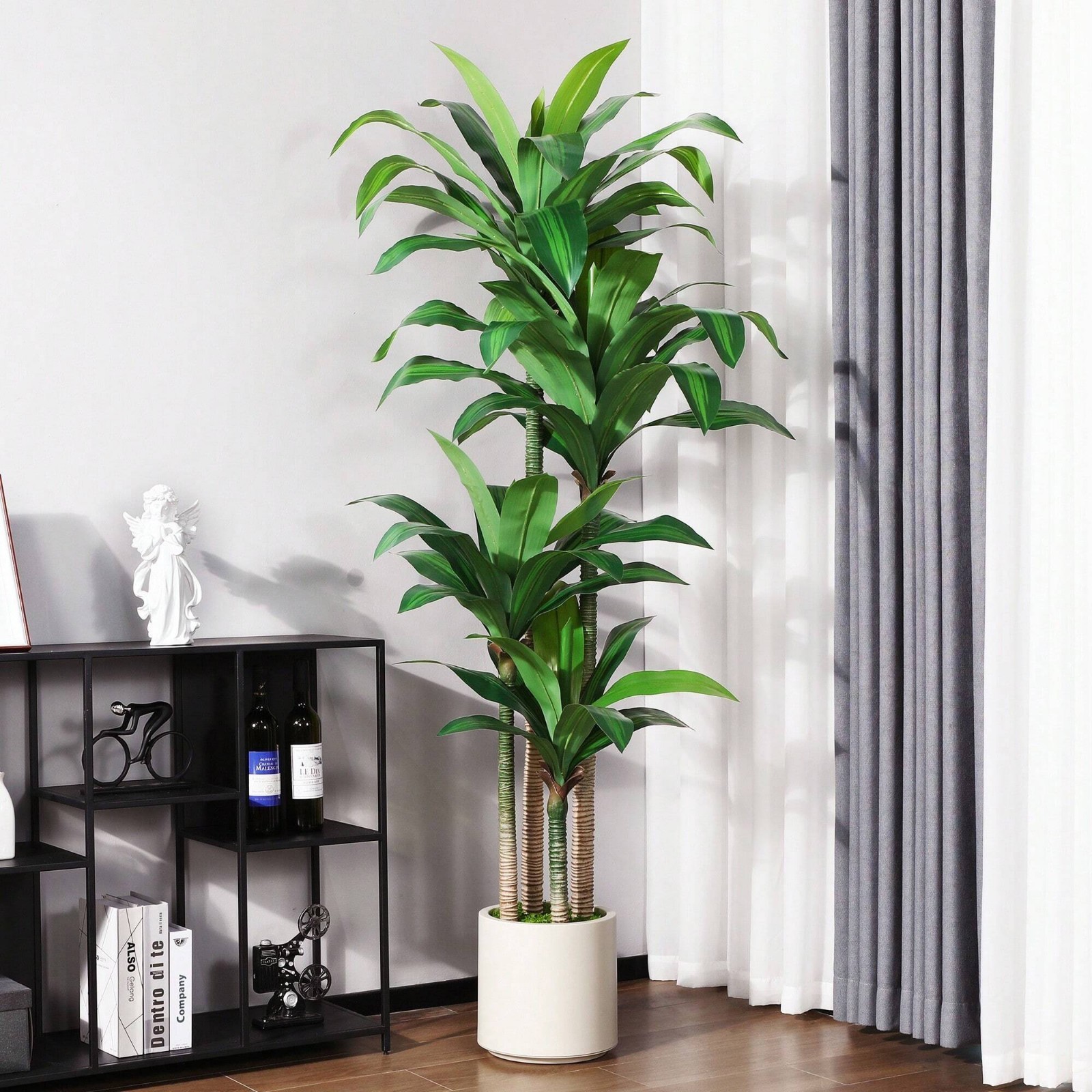 6FT Artificial Dracaena Tree Large White Planter Faux Indoor Plant