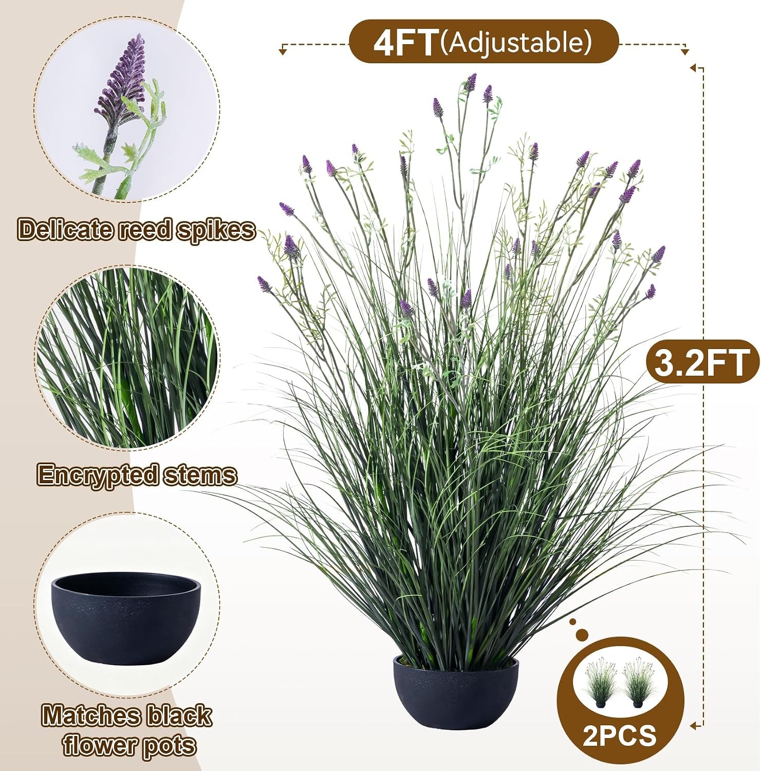 2 pack fake lavender faux plastic plantas synthetic pampas grass indoor outdoor