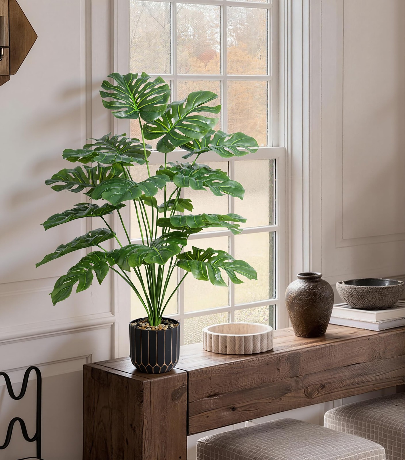 28″ Artificial Monstera Plant Tall Fake Faux Plants Indoor Outdoor Tree for Livi