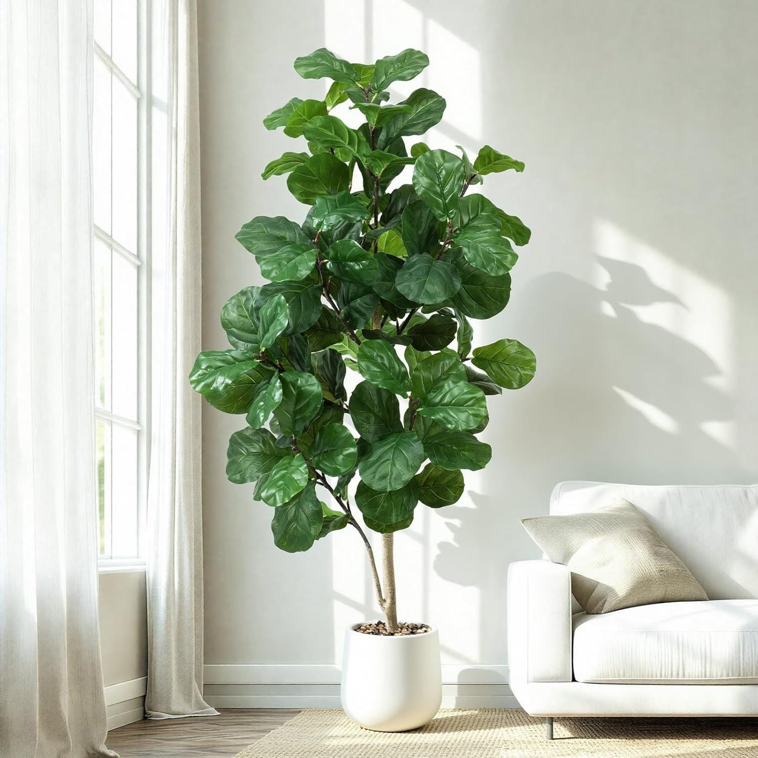 6Ft Faux Fiddle Leaf Fig Tree in White Pot – Perfect Indoor Decor Gift