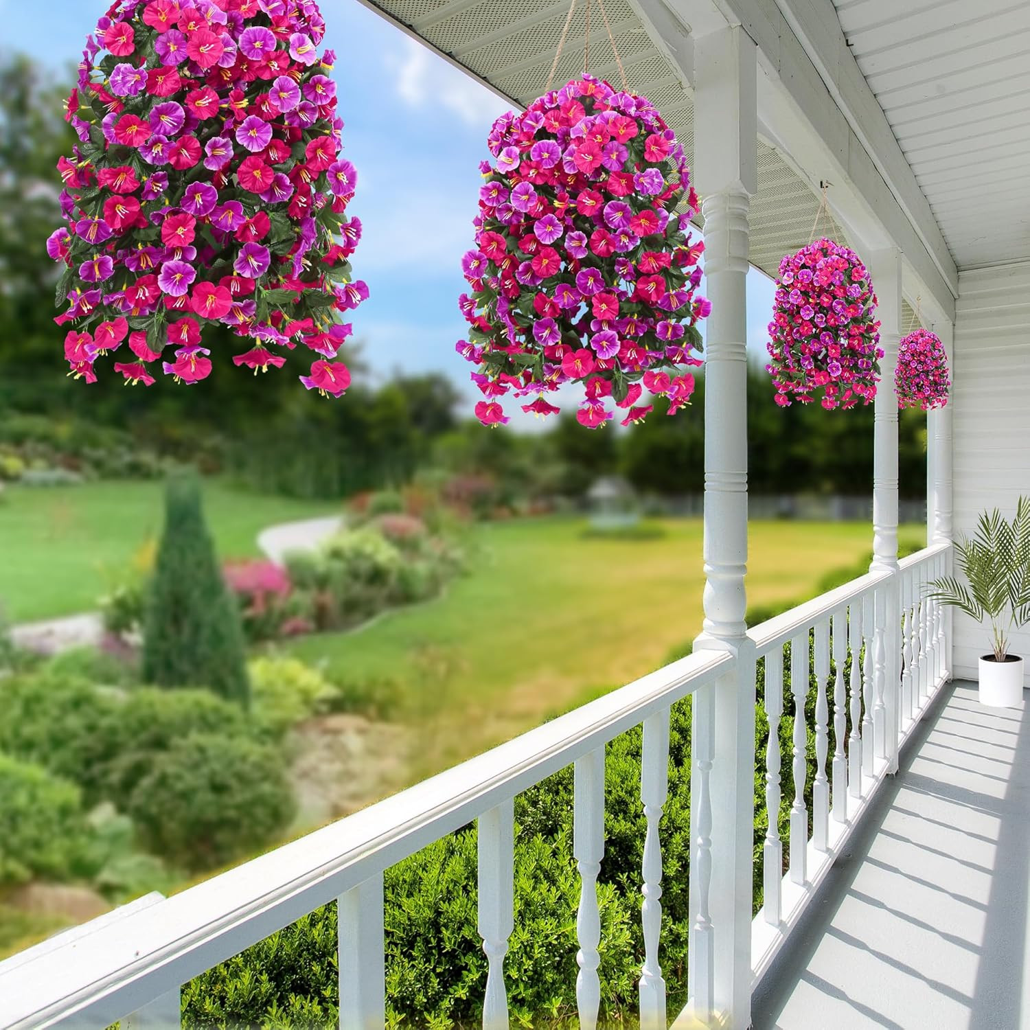 4Pcartificial Hanging Flowers Outdoor Uvresistant Morning Glory Rose Red Magenta