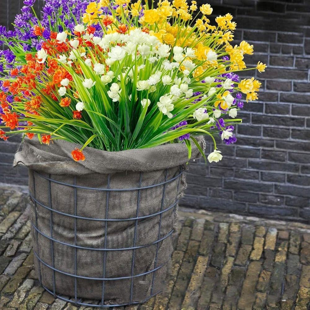 12.6 In. H 20 Bundles Artificial Flowers for Outdoors UV Resistant Fake Plants S