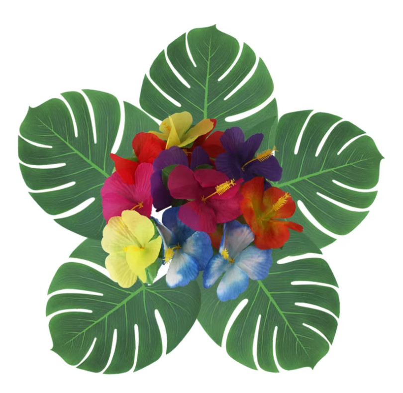 12pcs Tropical Palm Leaves Artificial Leaf Decor, Green Jungle Plant Decoration.