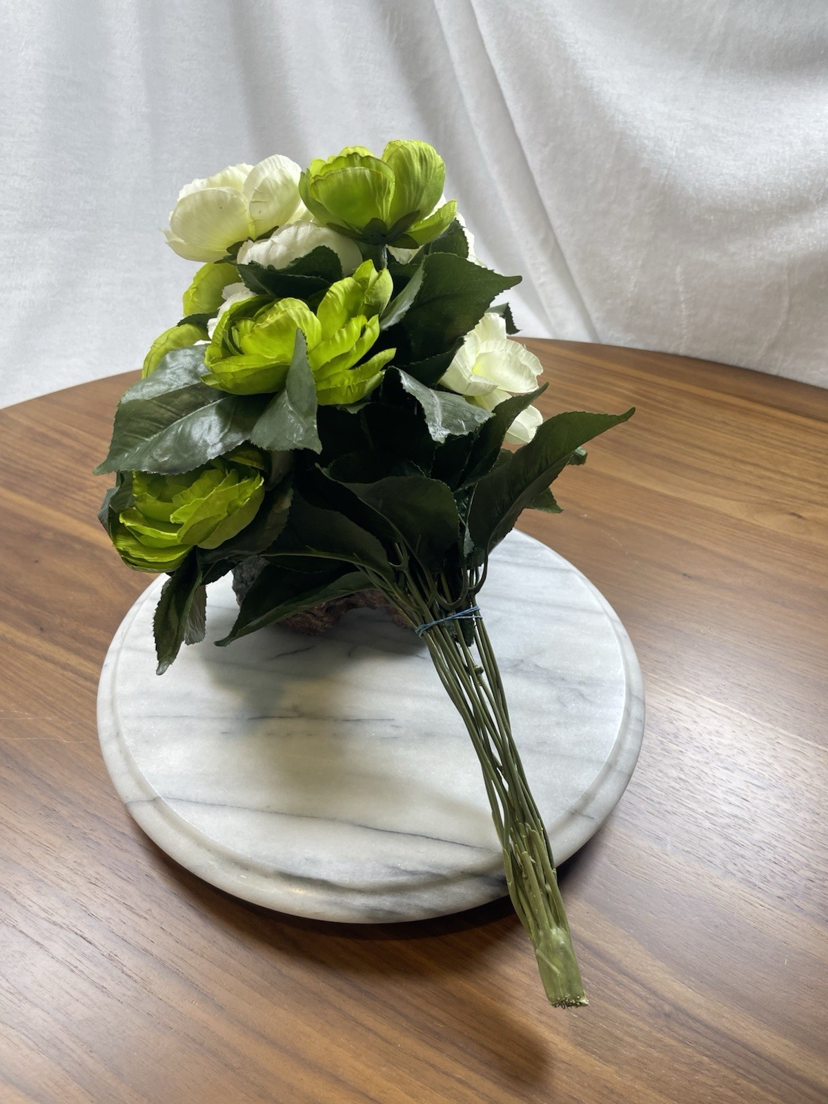 Artitifcal Chartreuse Green & Ivory Ranunculus Bouquet (vase not included)