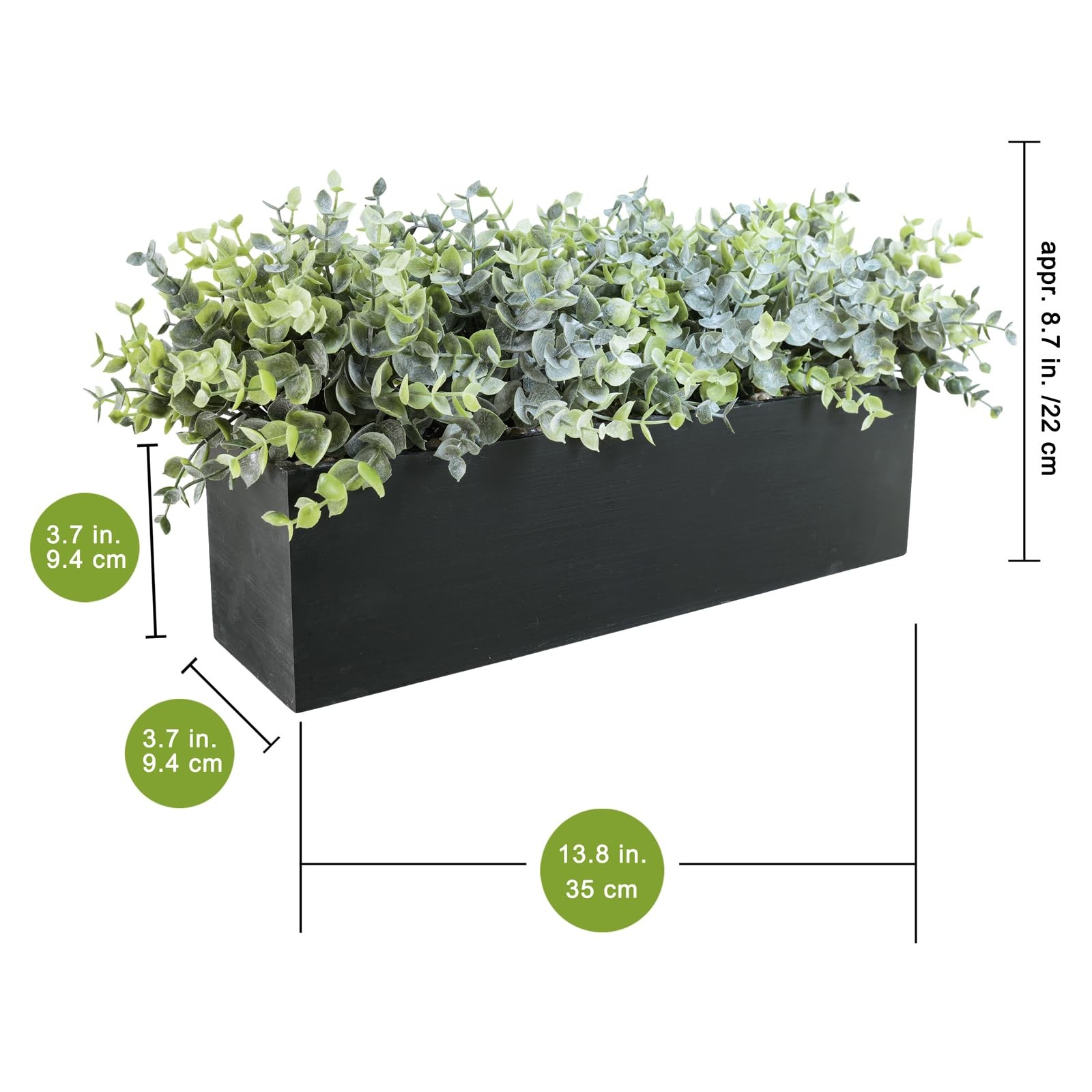 Winlyn 14″ Artificial Eucalyptus Arrangement Faux Plants in Black Rectangular