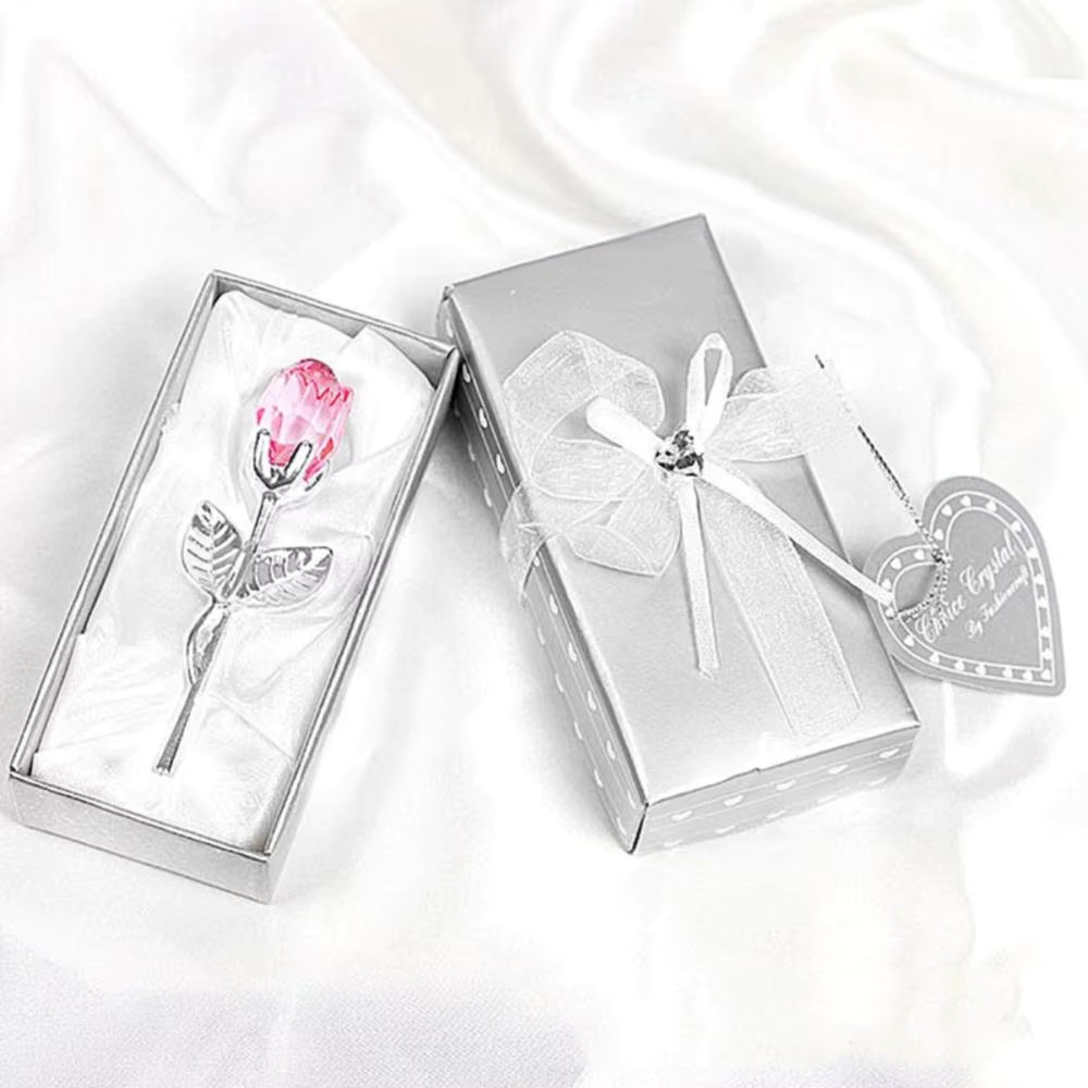 Crystal Red Rose Gold Stem Gift – Forever Artificial Flowers Wedding Favors Box