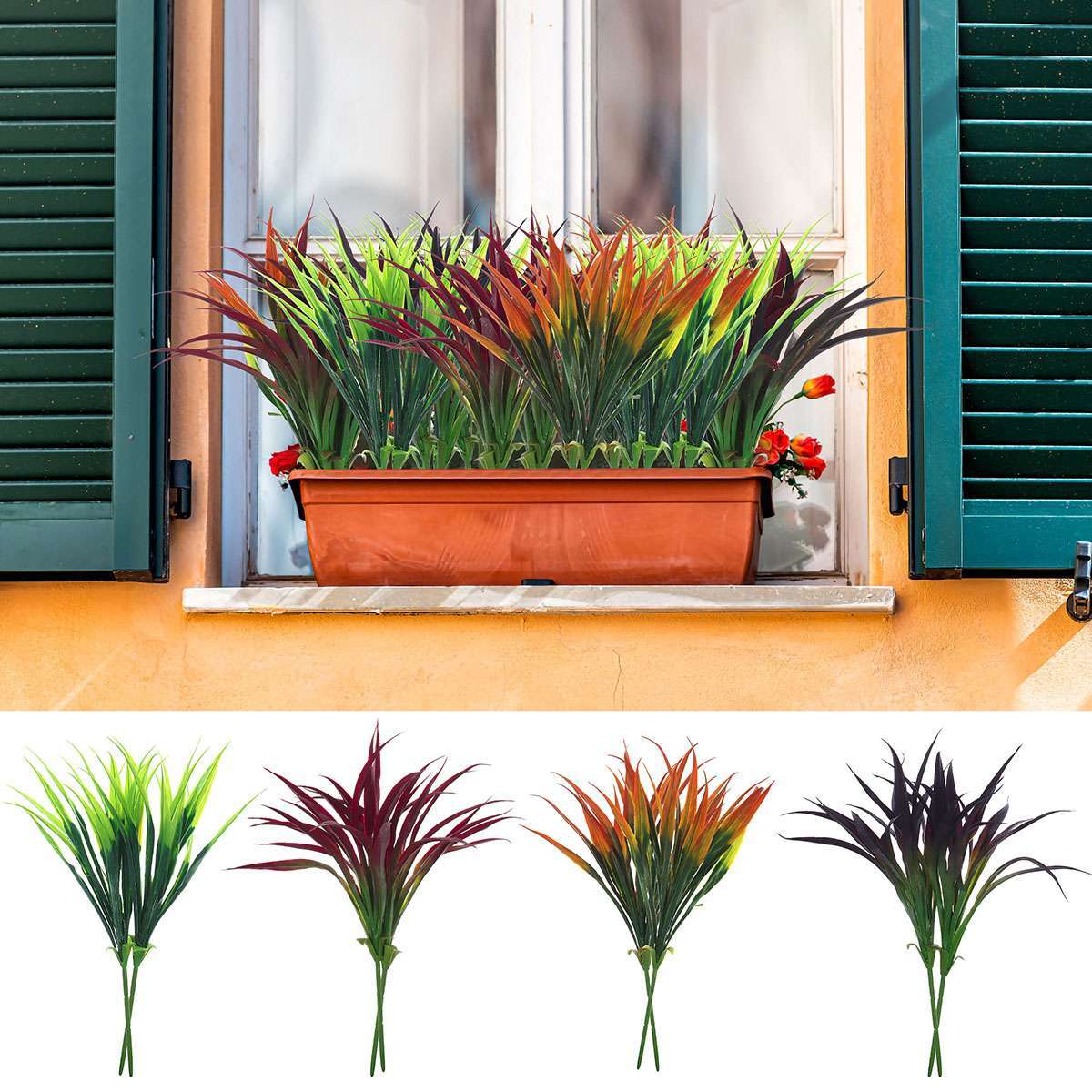 2-6Pcs 17″ Artificial Grass Fake Plants Outdoor UV Resistant Greenery Stem Decor