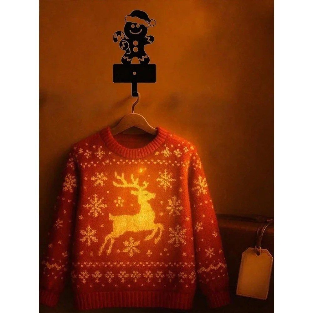 Cute Gingerbread 5-Hook Wall Key Holder with Towel Ring Christmas Organizer Gift