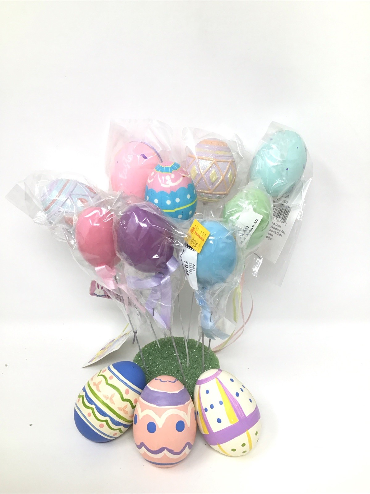 Lot of 9 Easter Egg Floral Picks Plastic Painted 4-8” & 5-8.5” Picks NOS Vintage