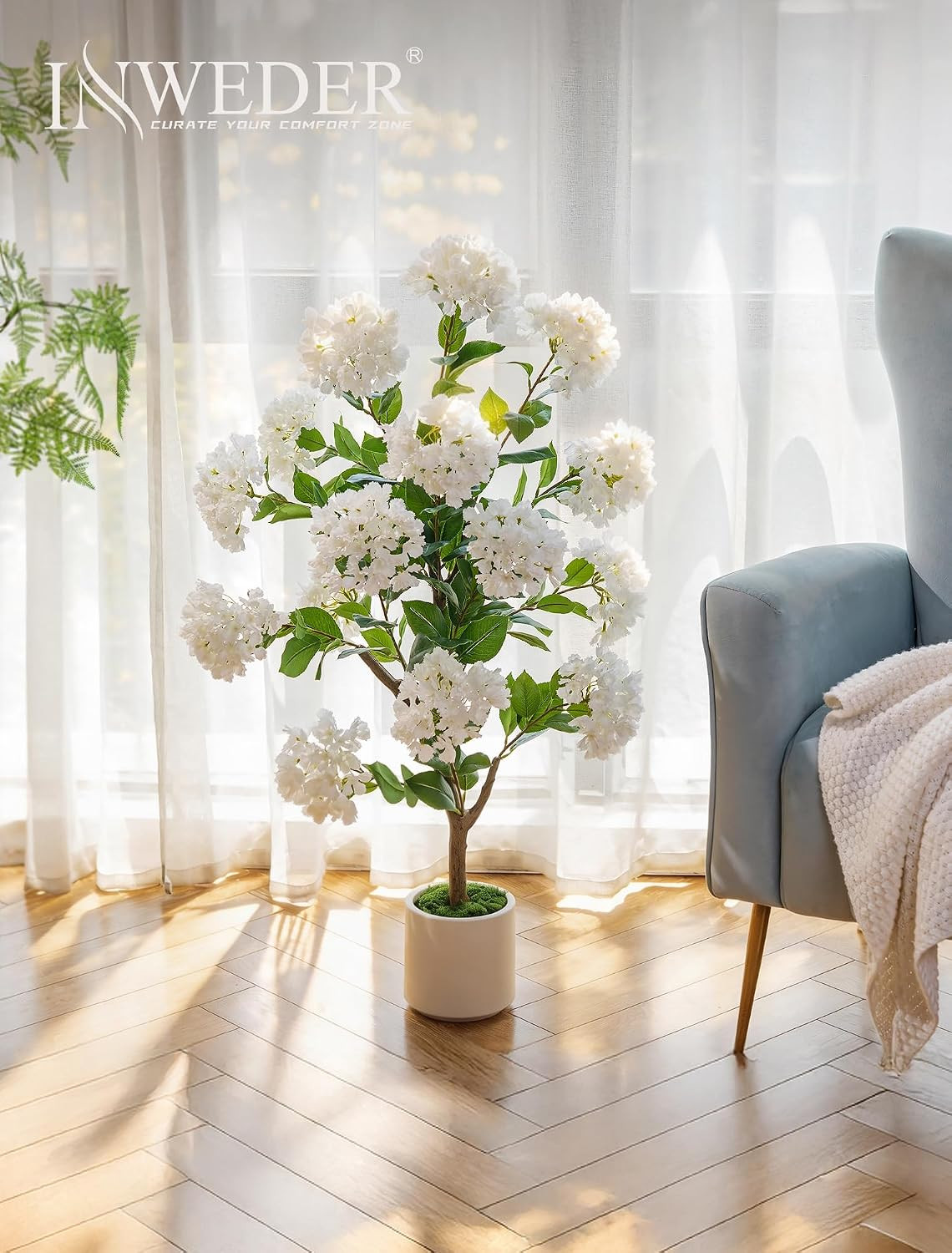 Set of 2 Artificial Crape Myrtle Trees – 3.6Ft Silk Plants for Indoor/Outdoor De
