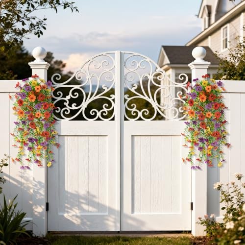Artificial Hanging Flowers for Outdoor, 8PCS Fake A01 Purple+red+orange+yellow