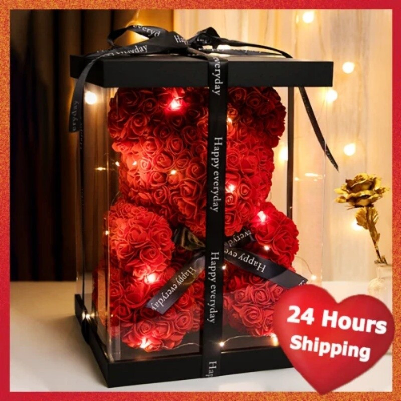 10″ Rose Teddy Bear with LED Light Gift Box Valentine’s Day Gift for Women