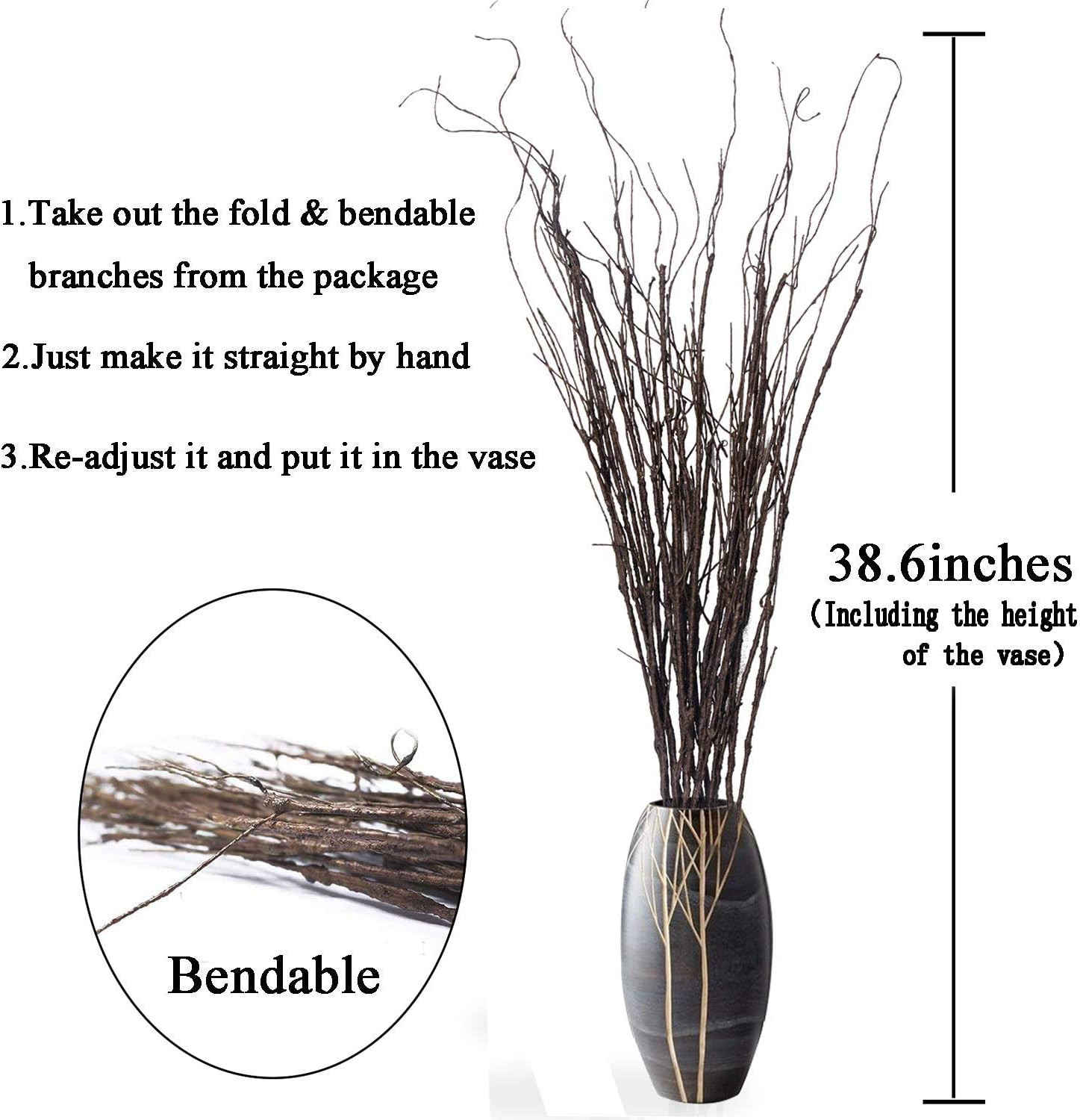 10PCS Lifelike Curly Willow Branches Decorative Dried Artificial Twigs, 30.7 Inc