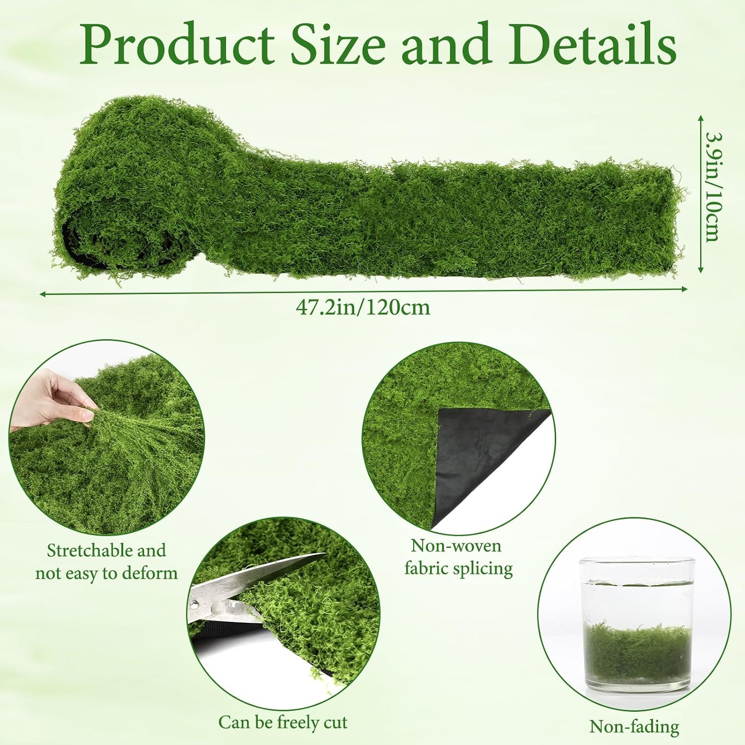 Artificial Moss Mat, 4″ X 47″ Dark Green Fake Moss Roll for Crafts Table Runner