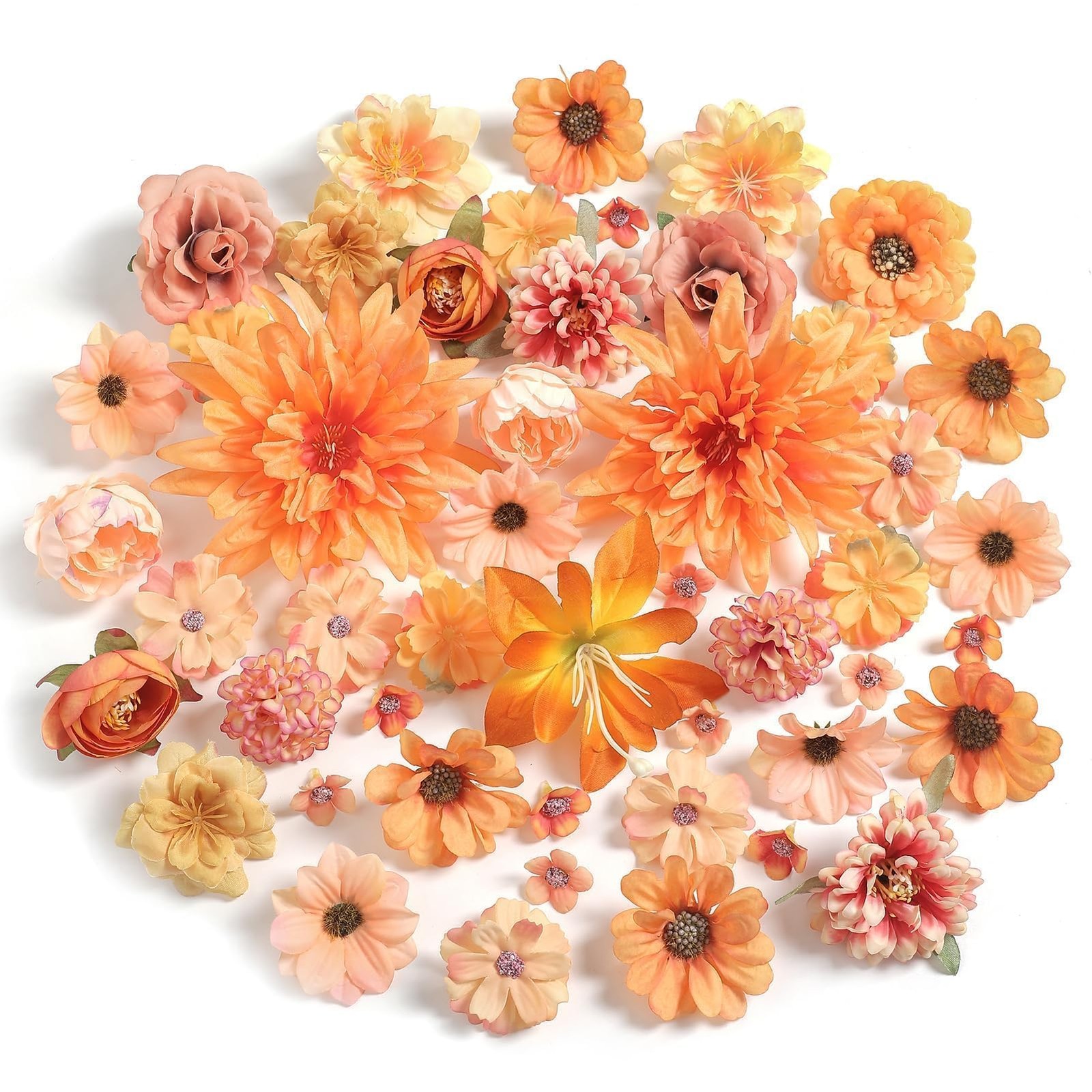 48 PCS Fall Artificial Flower Head Combo Orange Silk Faux Rose Wedding Decor