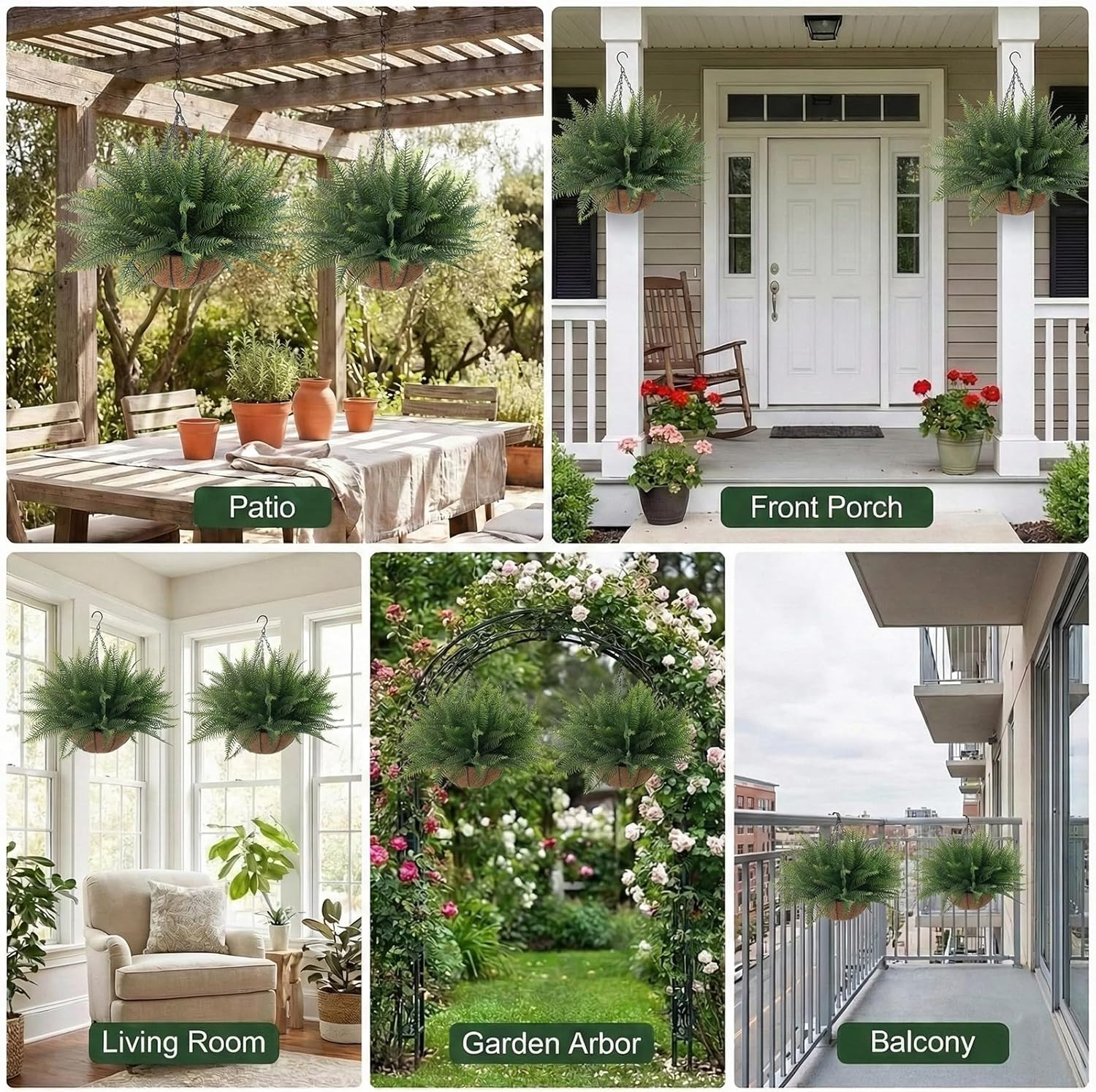 2 Pcs Fake Ferns Hanging Baskets, Artificial Hanging Plants Outdoor, 2 Hanging P