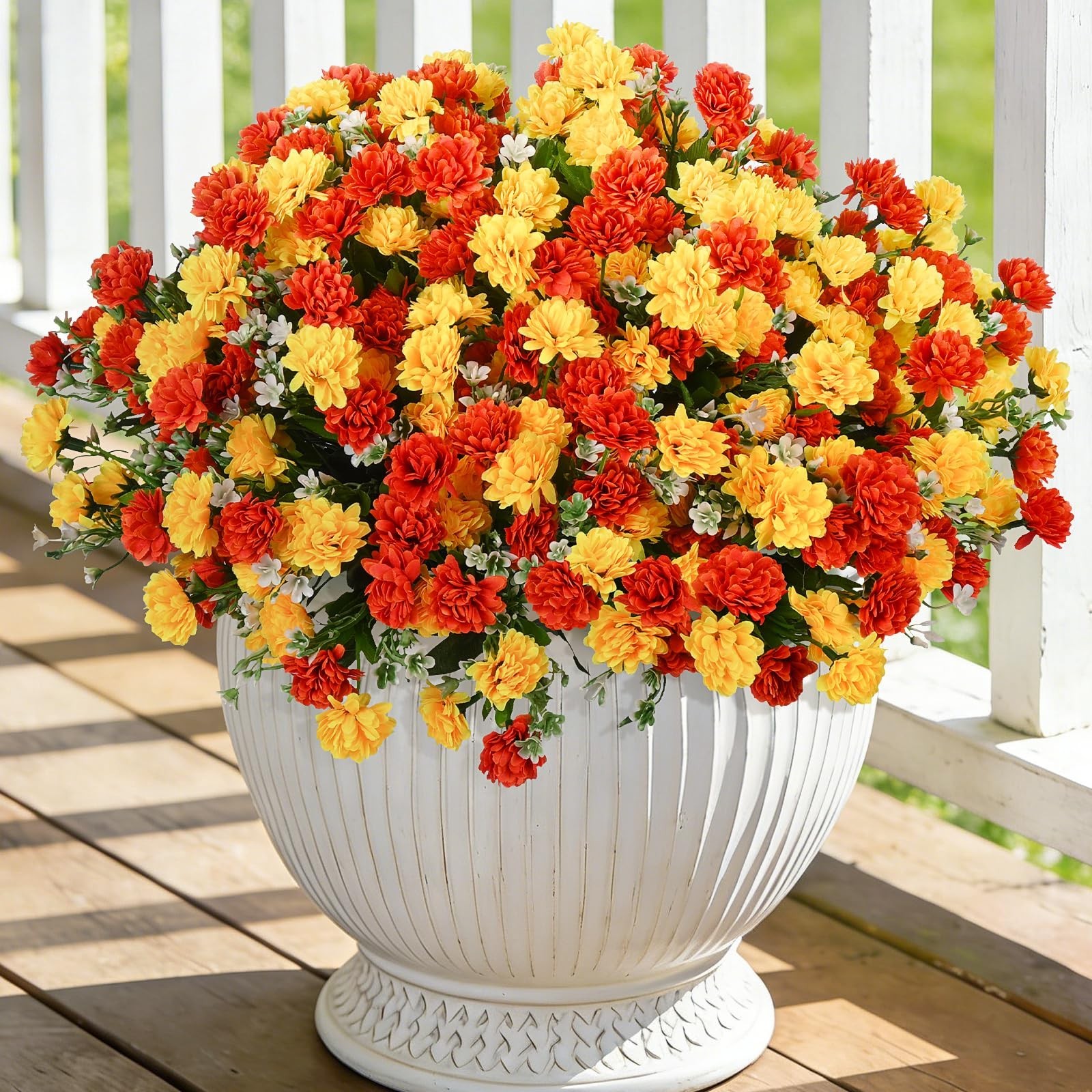 6 Bundles UV Resistant Silk Marigold Flowers – Realistic Faux Plants for Garden,
