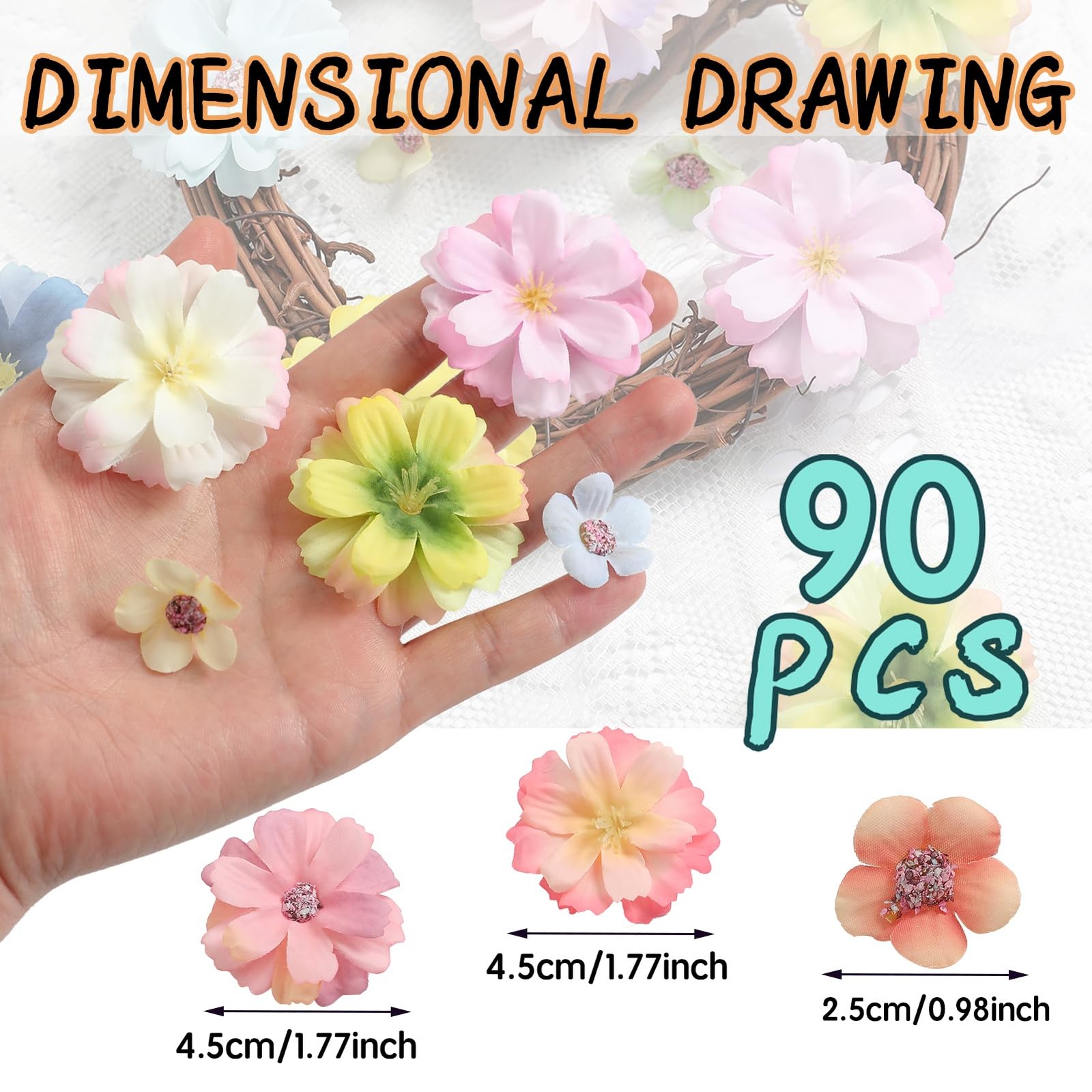 Multicolor Mini Artificial Silk Flower Heads Peony Daisy Rose Crafts 90 PCS