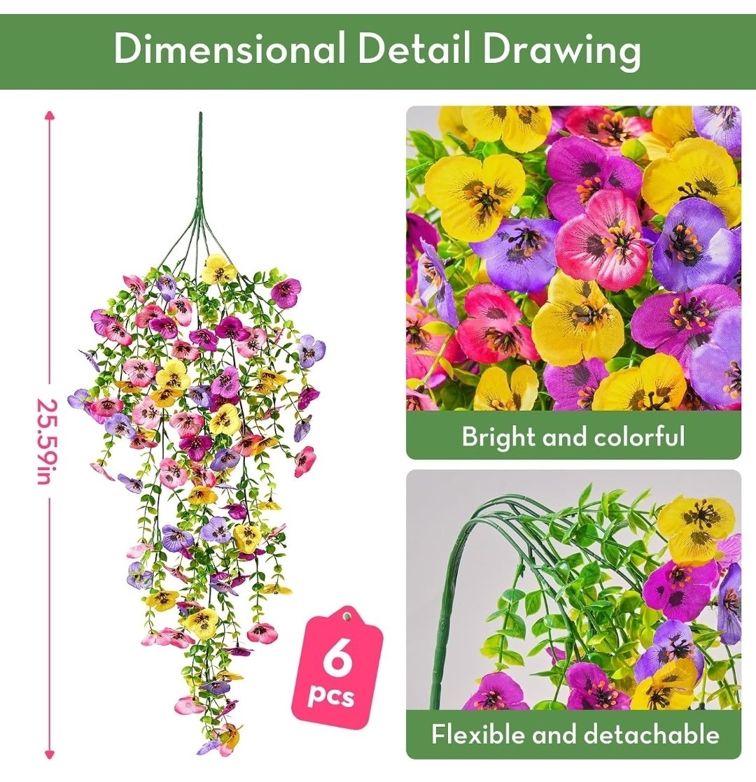 Serwalin Artificial Fake Hanging Flowers for Outdoors Planters,6PCS UV Resist…