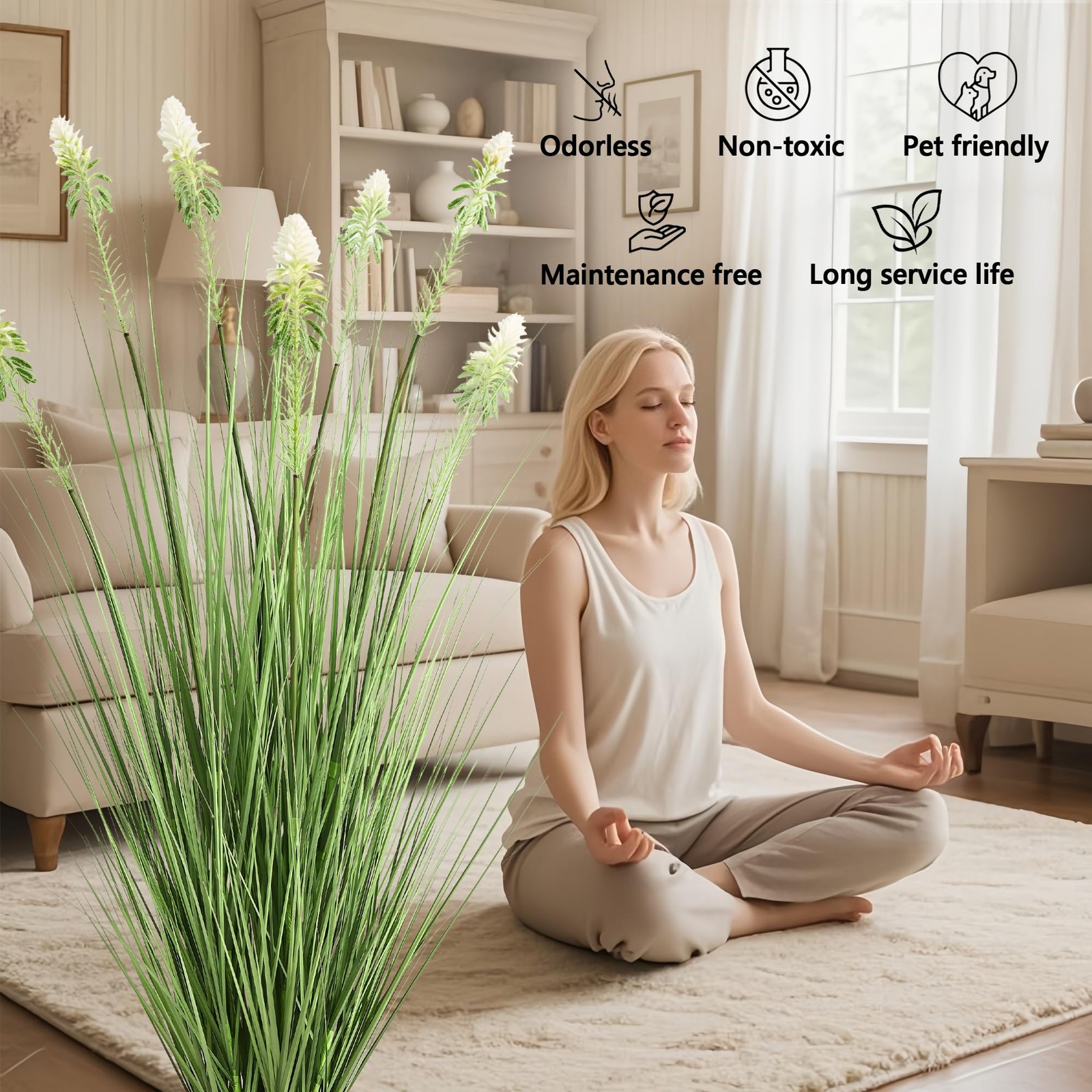 4ft 2-Pack Horsetail Reed Grass with White Cockscomb Flower, 48in Tall Indoor…