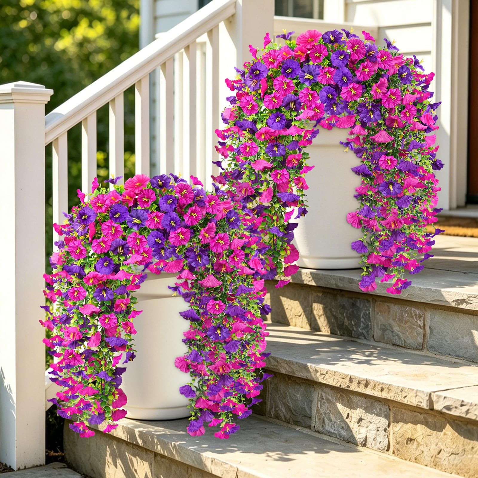 Artificial Hanging Flowers for Outdoor, 4Pcs UV Resistant Faux Morning Glory …