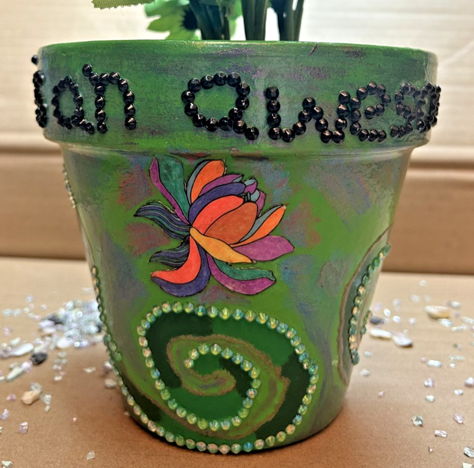 Flower Pot “God is an awsome God” green/multicolor handmade Flower Pot