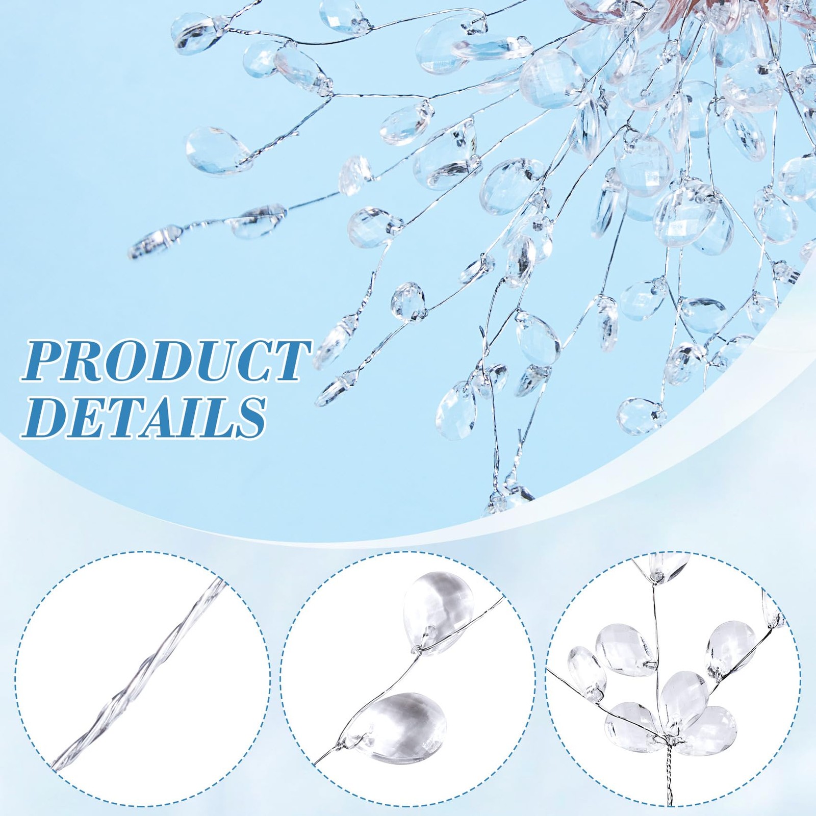 9pcs Acrylic Crystal Flower Branches, Artifial Bead Drop Bouquets, Clear Flor…