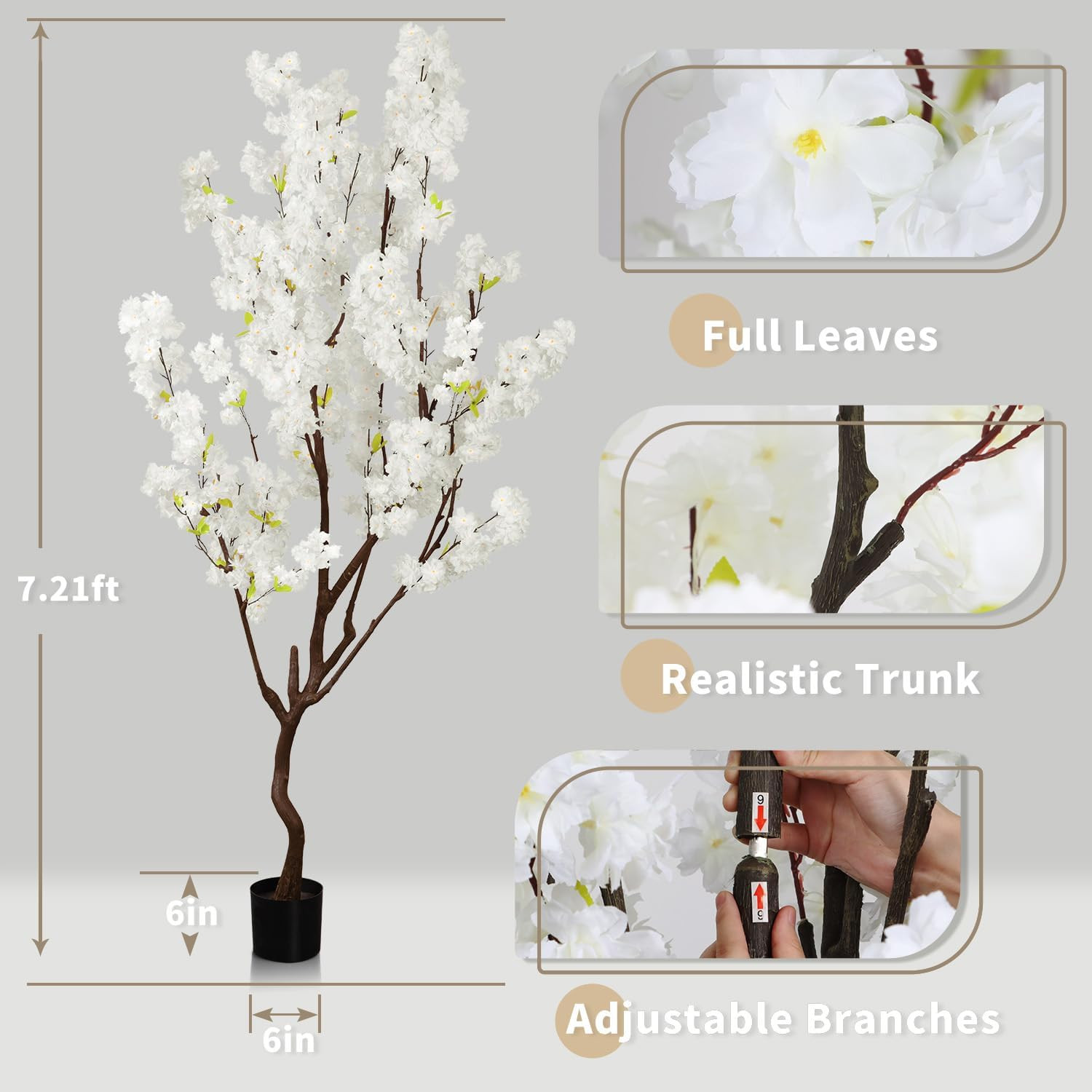 7.2Ft Artificial White Cherry Blossom Tree for Home and Office Decor