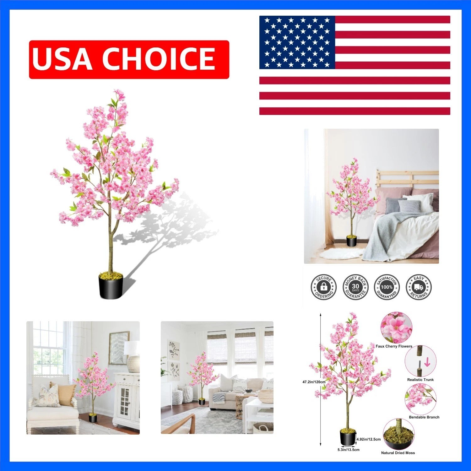 4.1ft Artificial Cherry Blossom Tree Pink Artificial Trees for Outdoors | Sil…