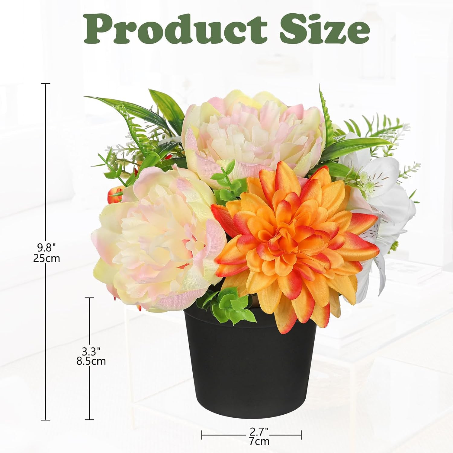Yellow Artificial Flowers Small Fake Flowers in Vase Peonies Dahlia Tiger Lily P