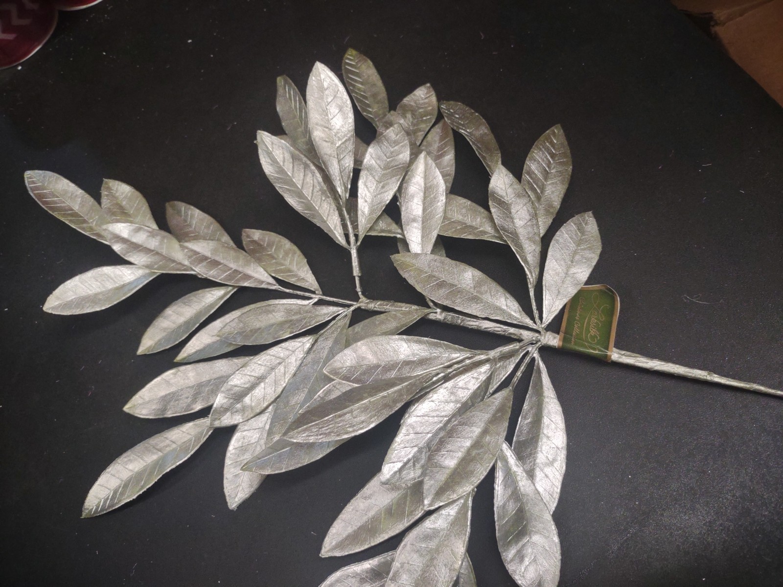 23″ Plastic Bay Leaves Branch, Metallic Platinum Wired Floral Leaf Greenery Stem