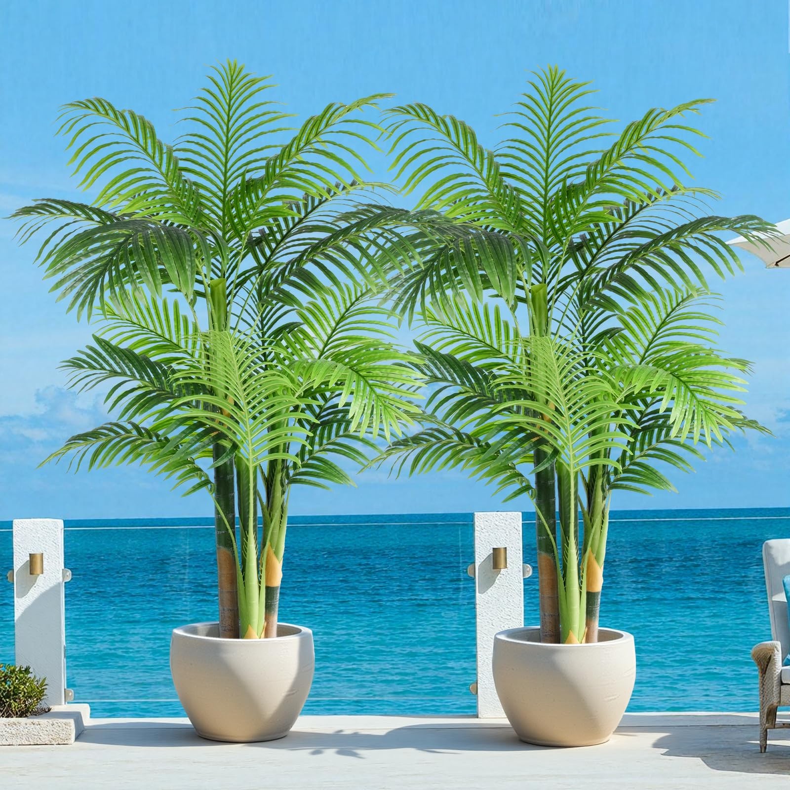 5ft Tall Triple Golden Cane Palm Artificial Tree Large Tropical Palm Tree UV …