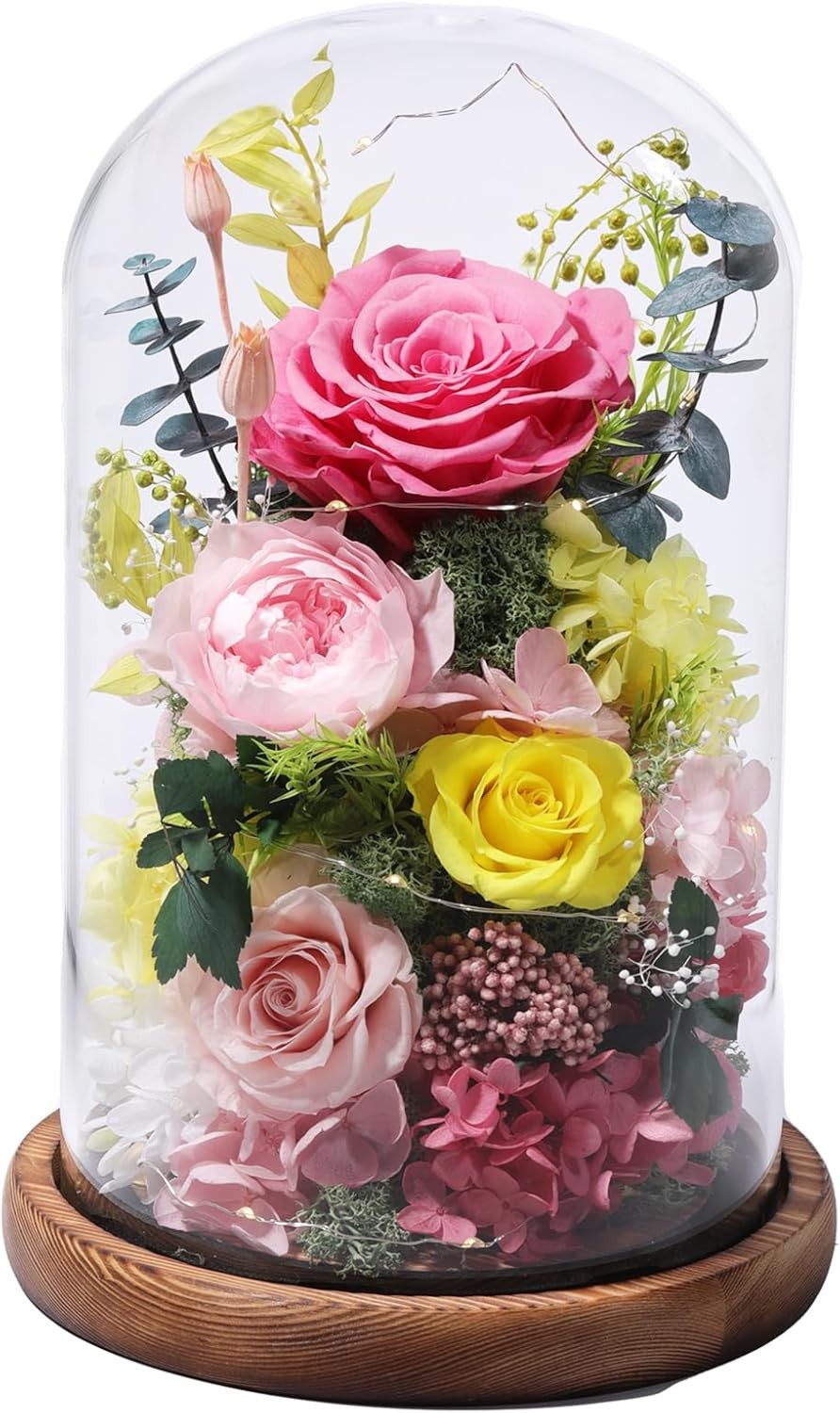 Flowers for Delivery Preserved Flowers Rose in Glass Dome,Pink Rose Forever Flow