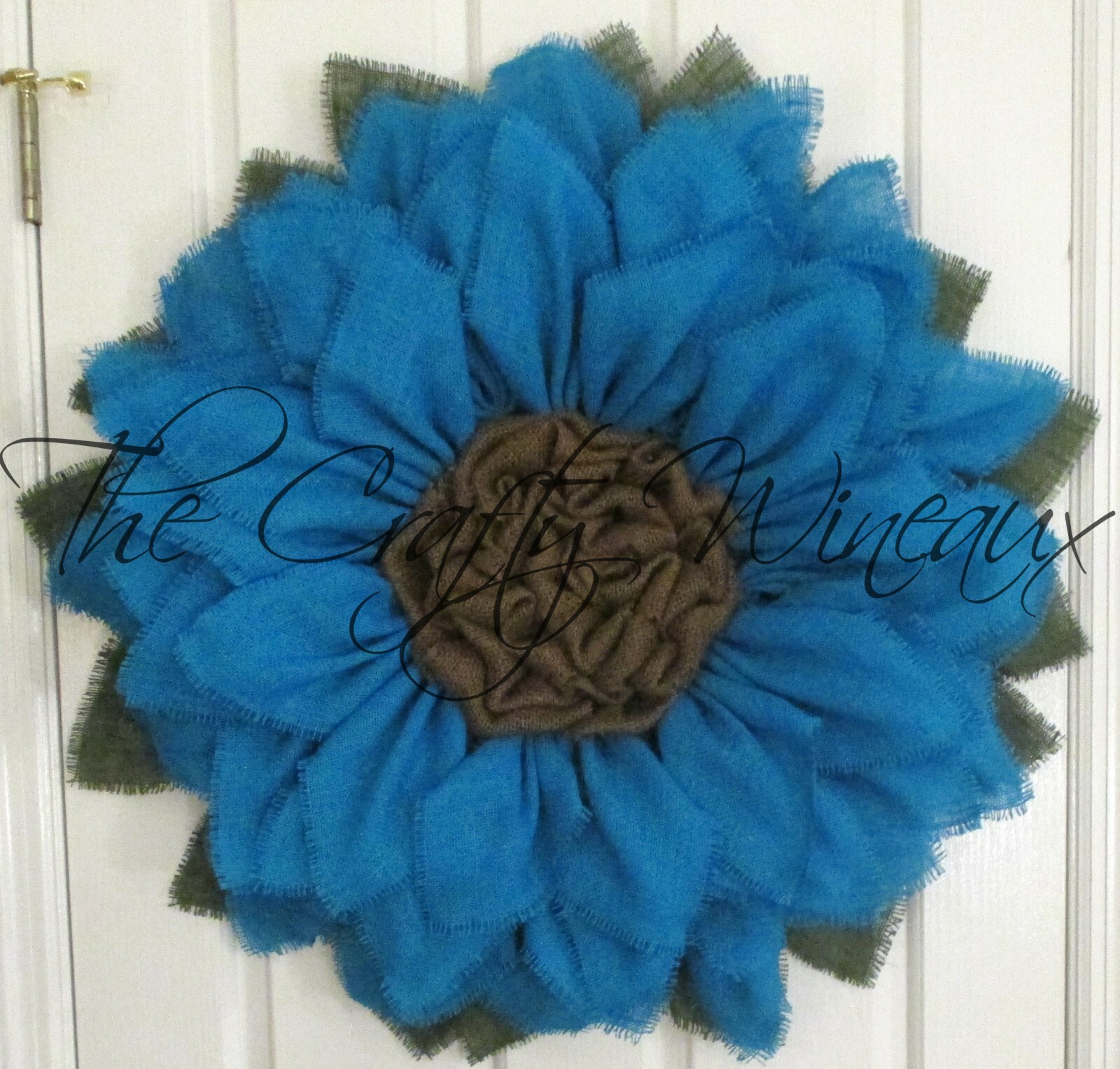 The Crafty Wineaux – Extra Large 30″ Turquoise Blue Burlap Sunflower Wreath