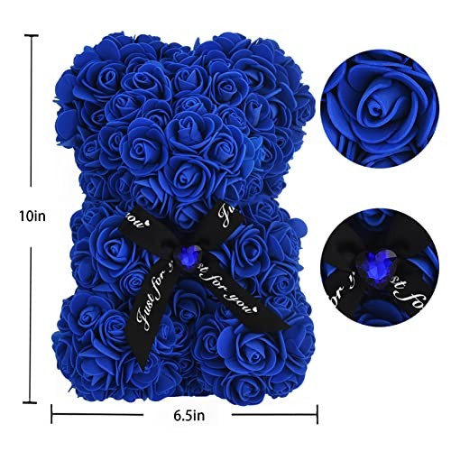Artificial Rose Flower Bear,Perfect Romantic Gift for Her, Valentine’s Sapphire