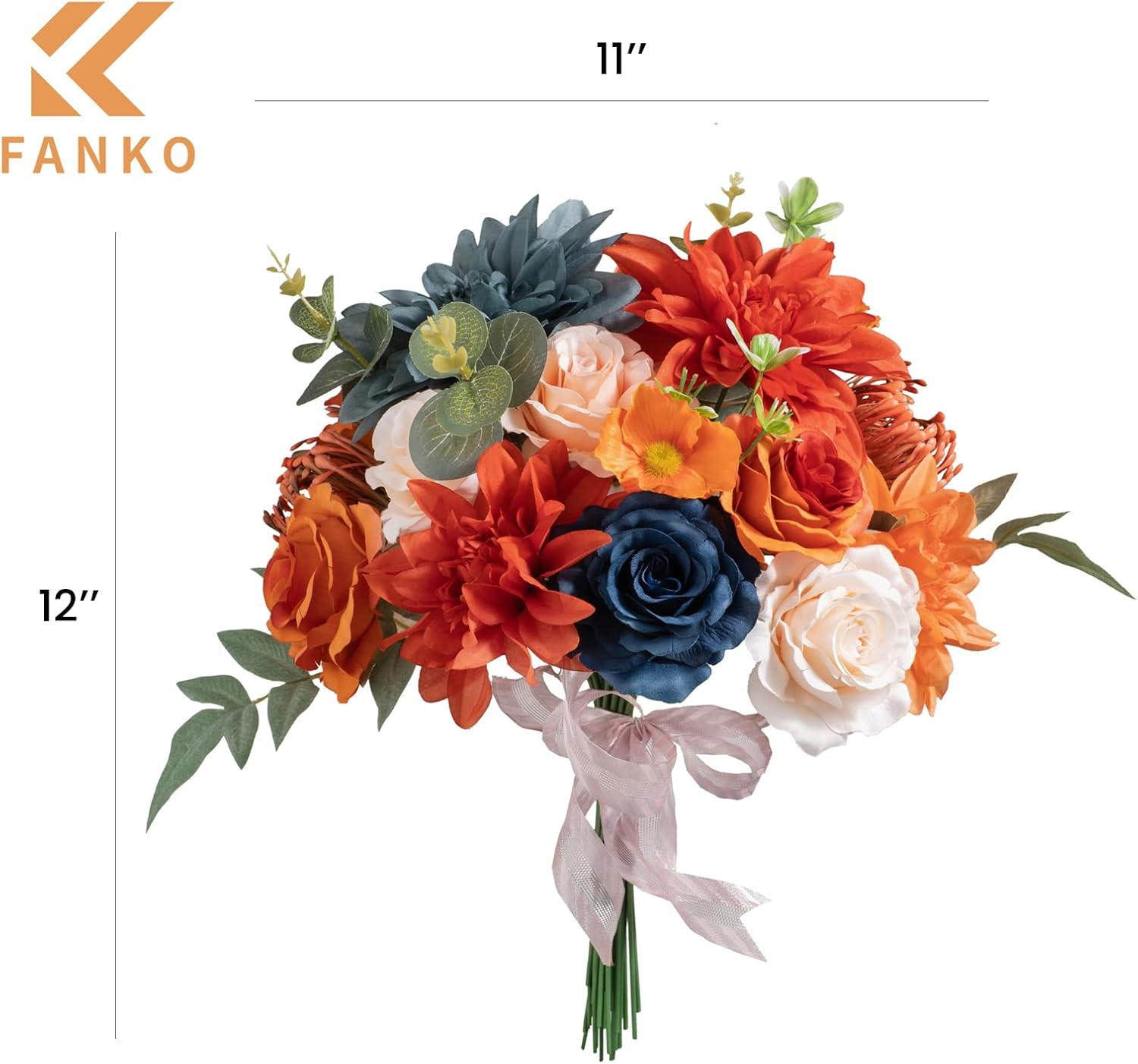 Burnt Orange & Navy Blue Silk Rose Combo for Wedding & Home Décor