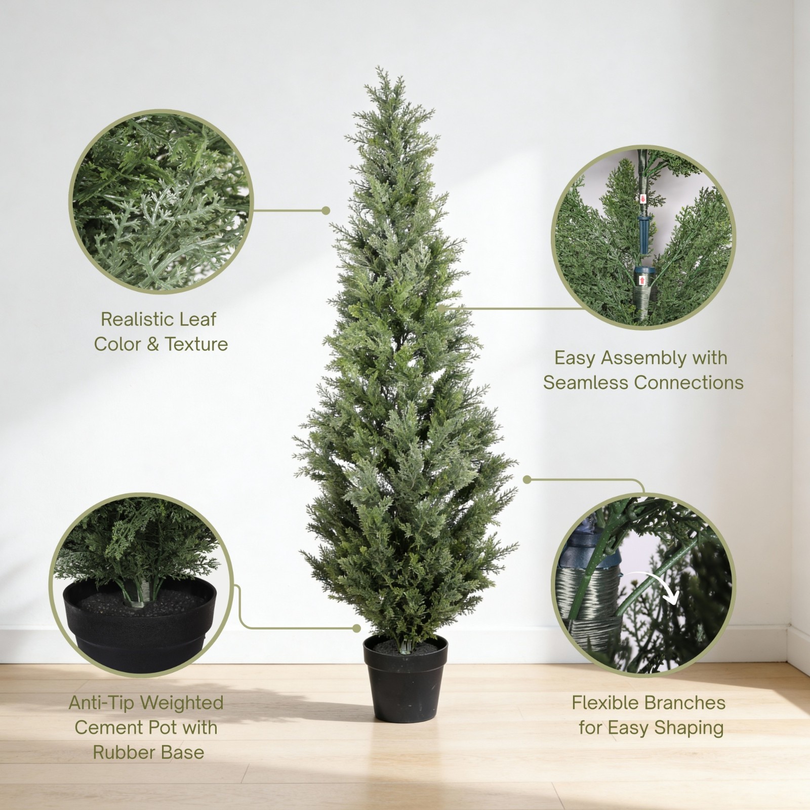 5FT Artificial Cypress Tree Tall Realistic Indoor Outdoor Plants for Home Decor
