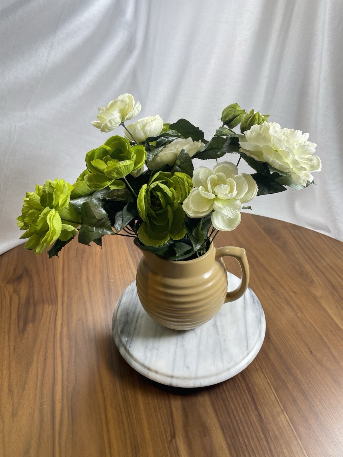 Artitifcal Chartreuse Green & Ivory Ranunculus Bouquet (vase not included)