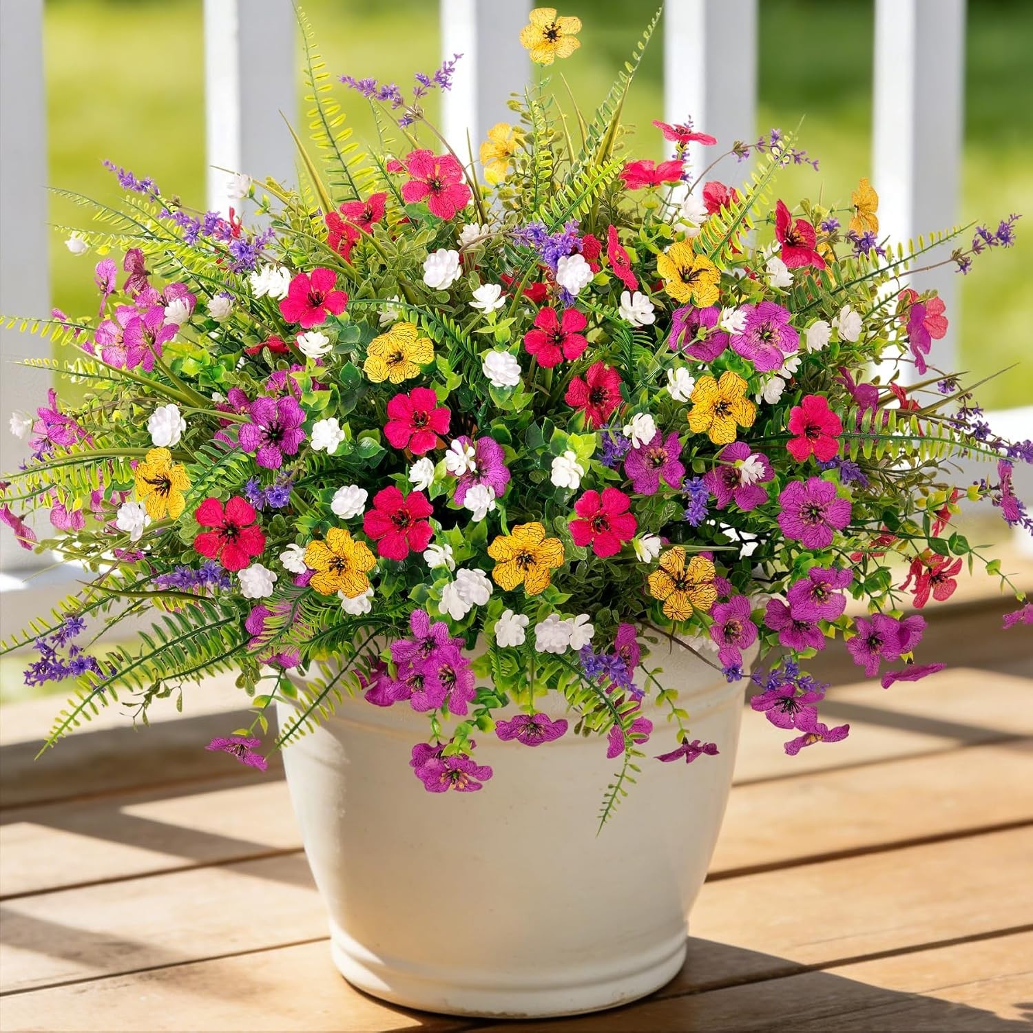 Low Maintenance Outdoor Decoration – 12 PCS Mixed Faux Flowers & Ferns