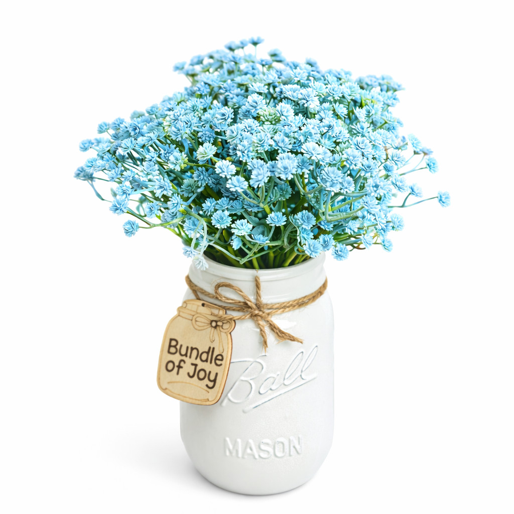 Blue Billy Button Mason Jar Arrangement Baby Shower Centerpiece Nursery Decor